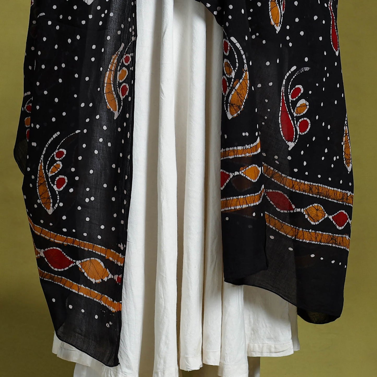 Black Cotton Hand Batik Print Dupatta