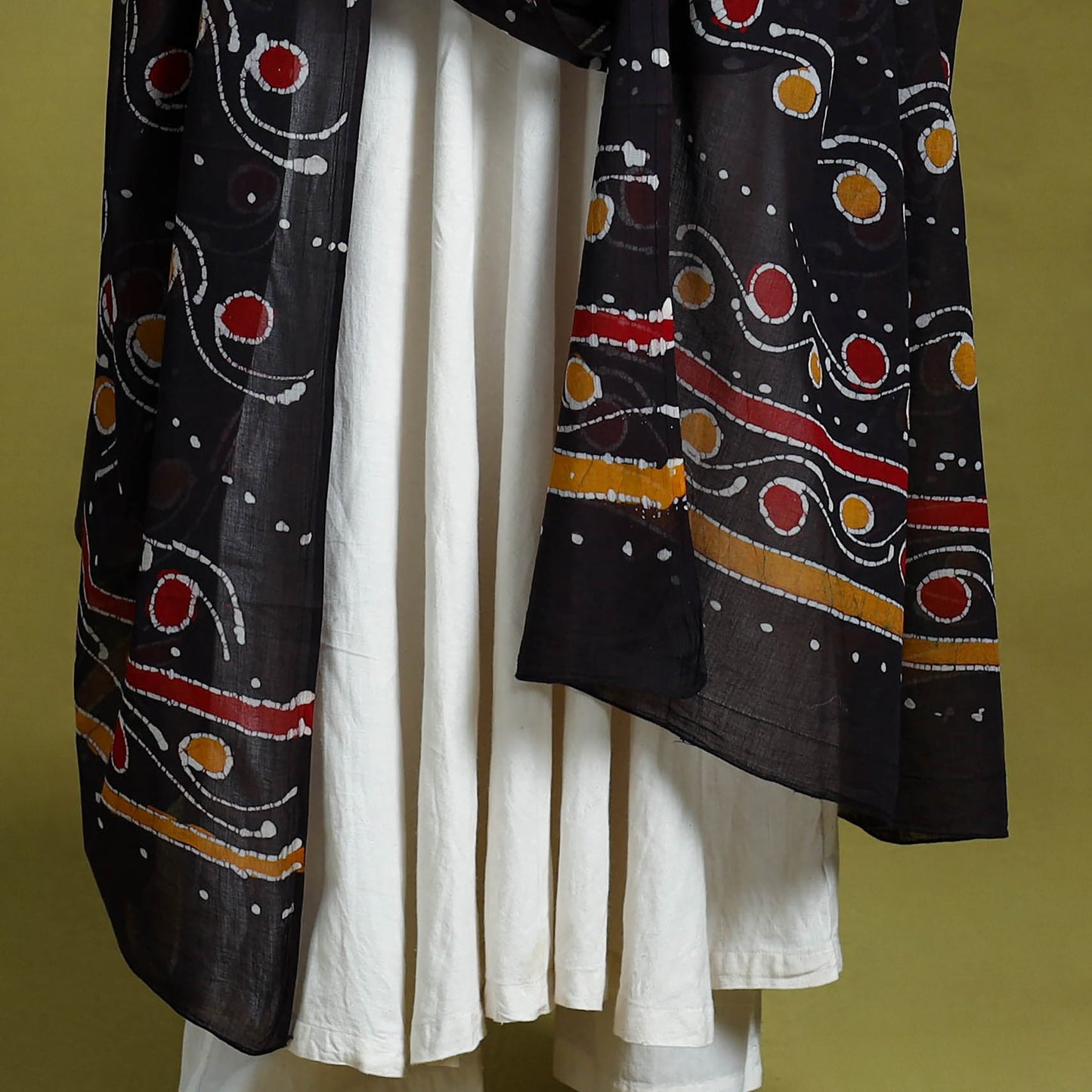 Black Cotton Hand Batik Print Dupatta