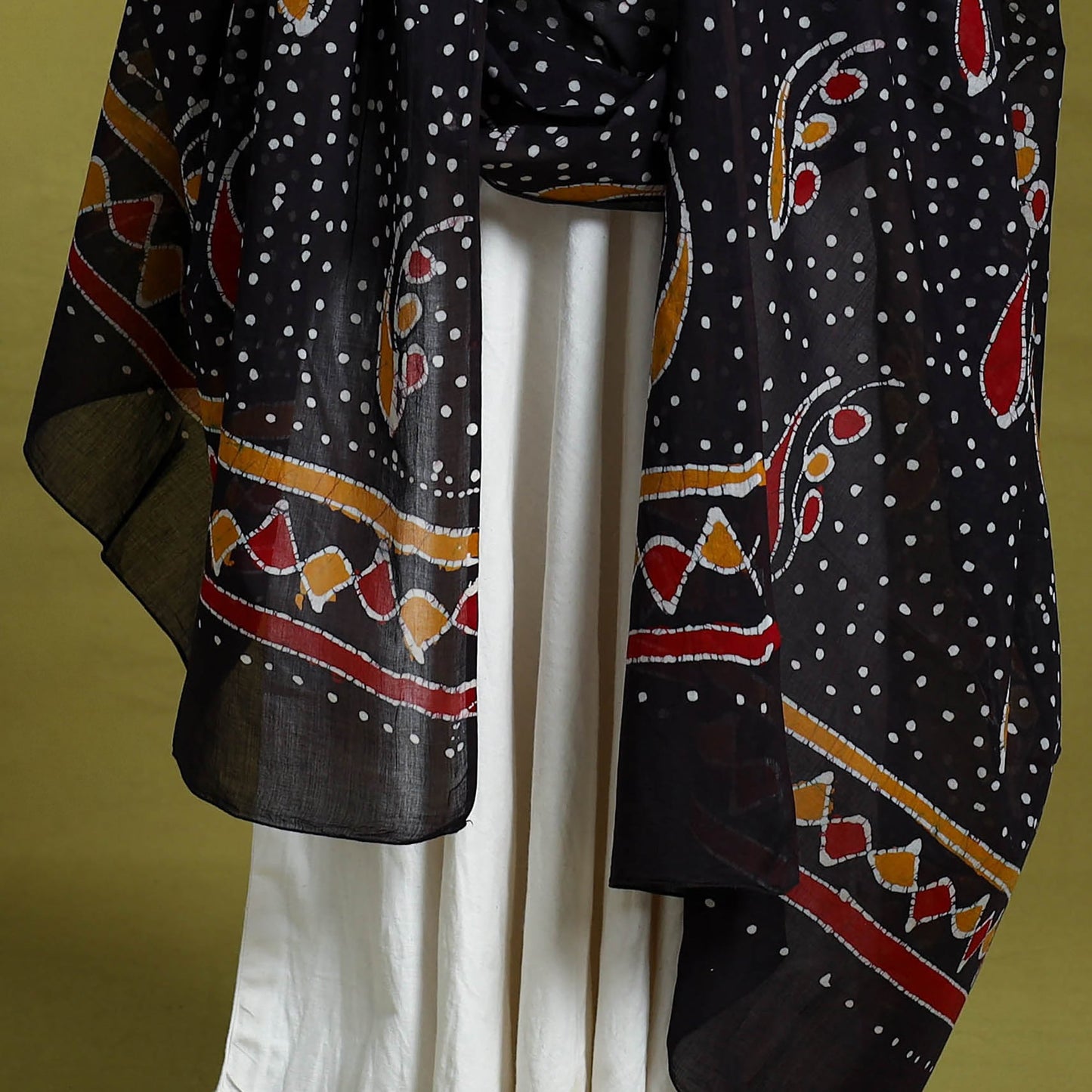 Black Cotton Hand Batik Print Dupatta