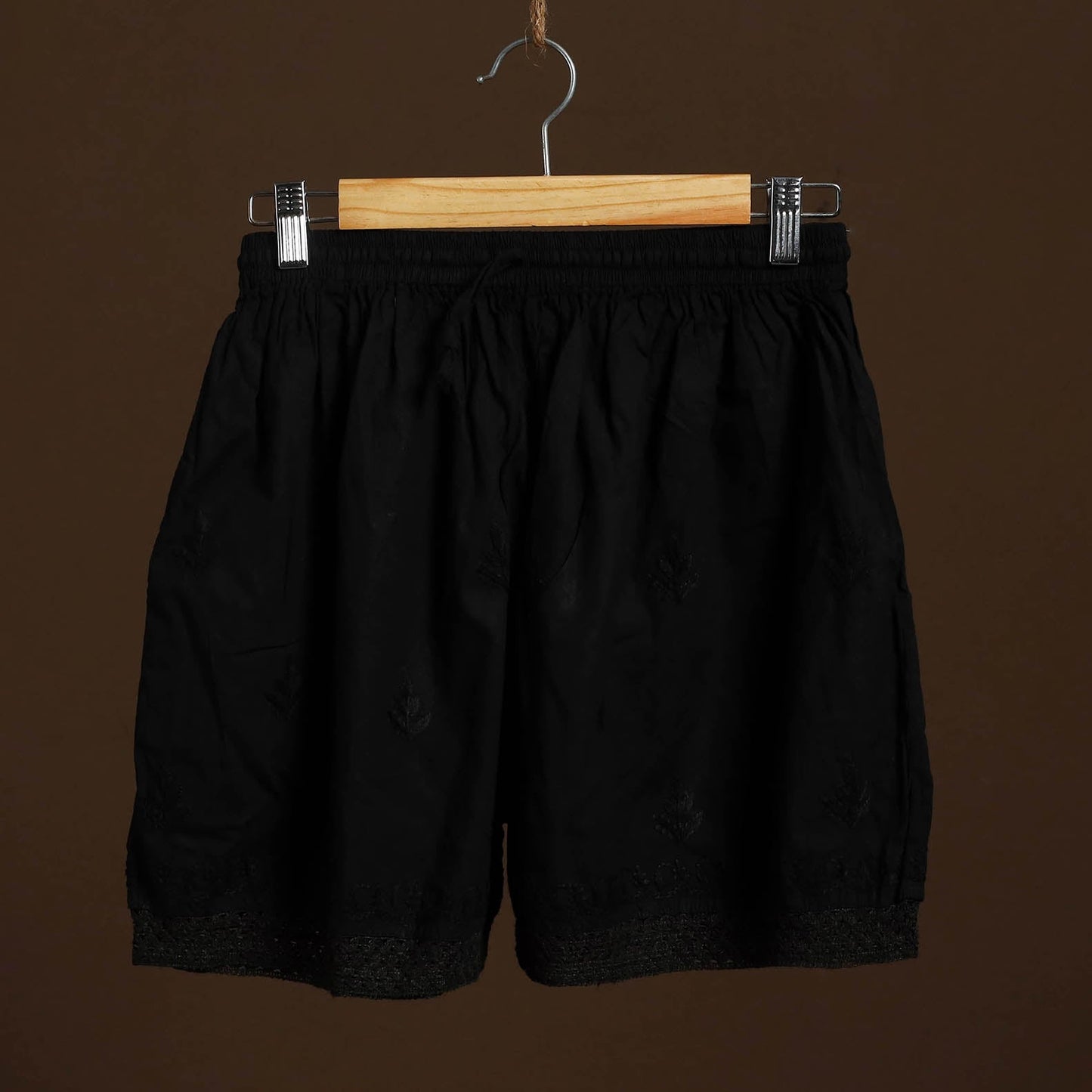 Buy Black Cotton Hand Embroidery Chikankari Short