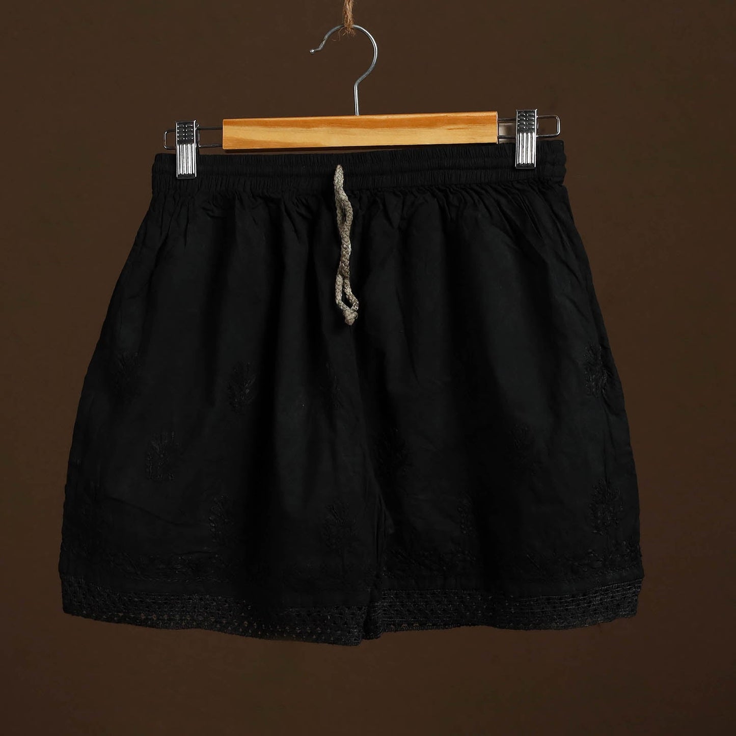 Buy Black Cotton Hand Embroidery Chikankari Short