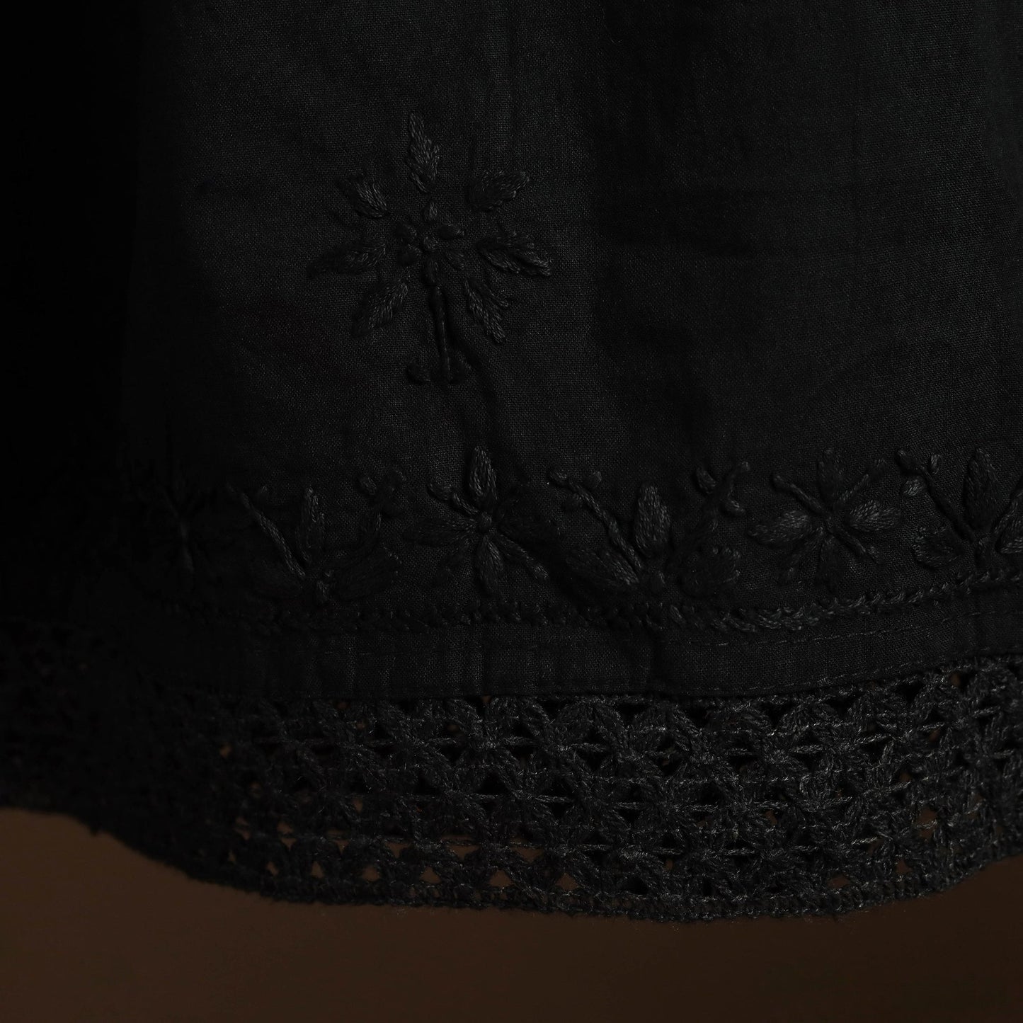 Black Cotton Hand Embroidery Chikankari Short