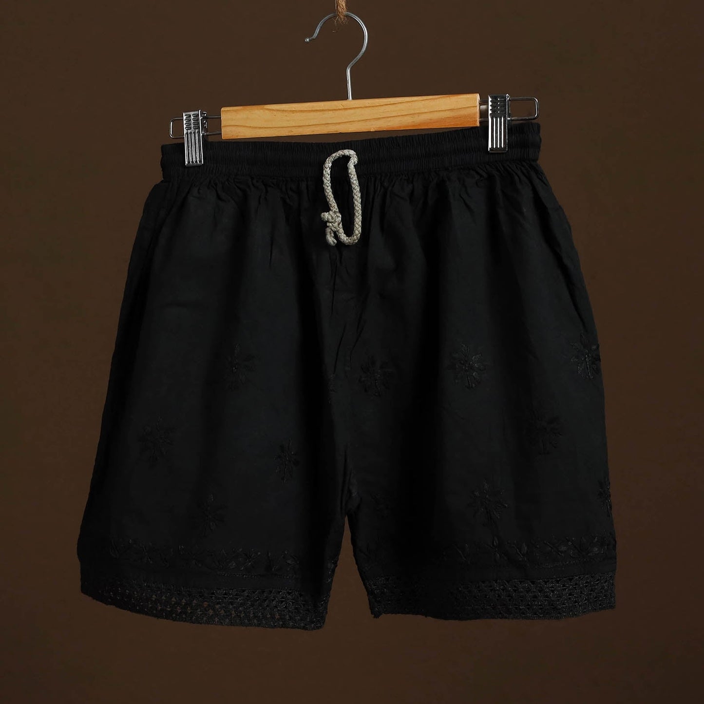 Black Cotton Hand Embroidery Chikankari Short