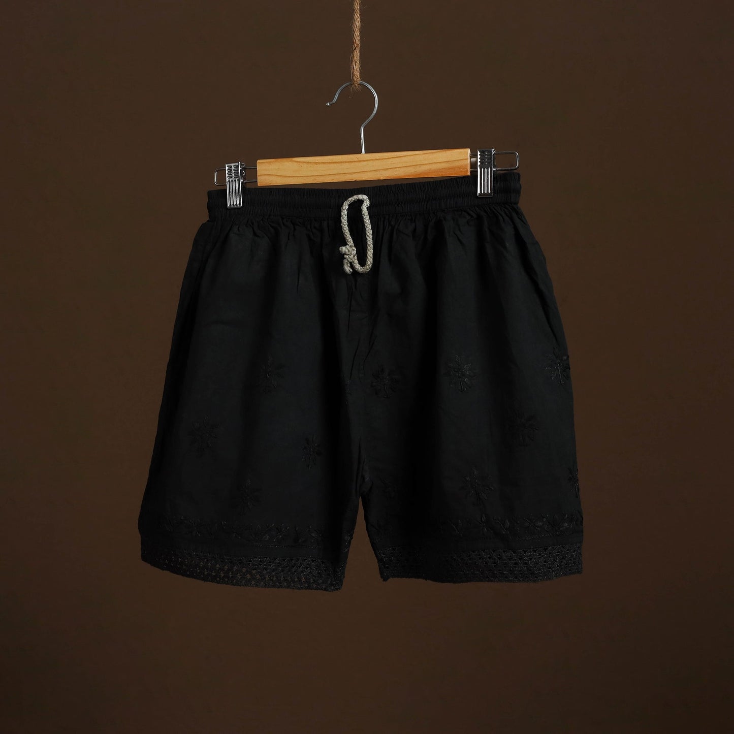 Black Cotton Hand Embroidery Chikankari Short