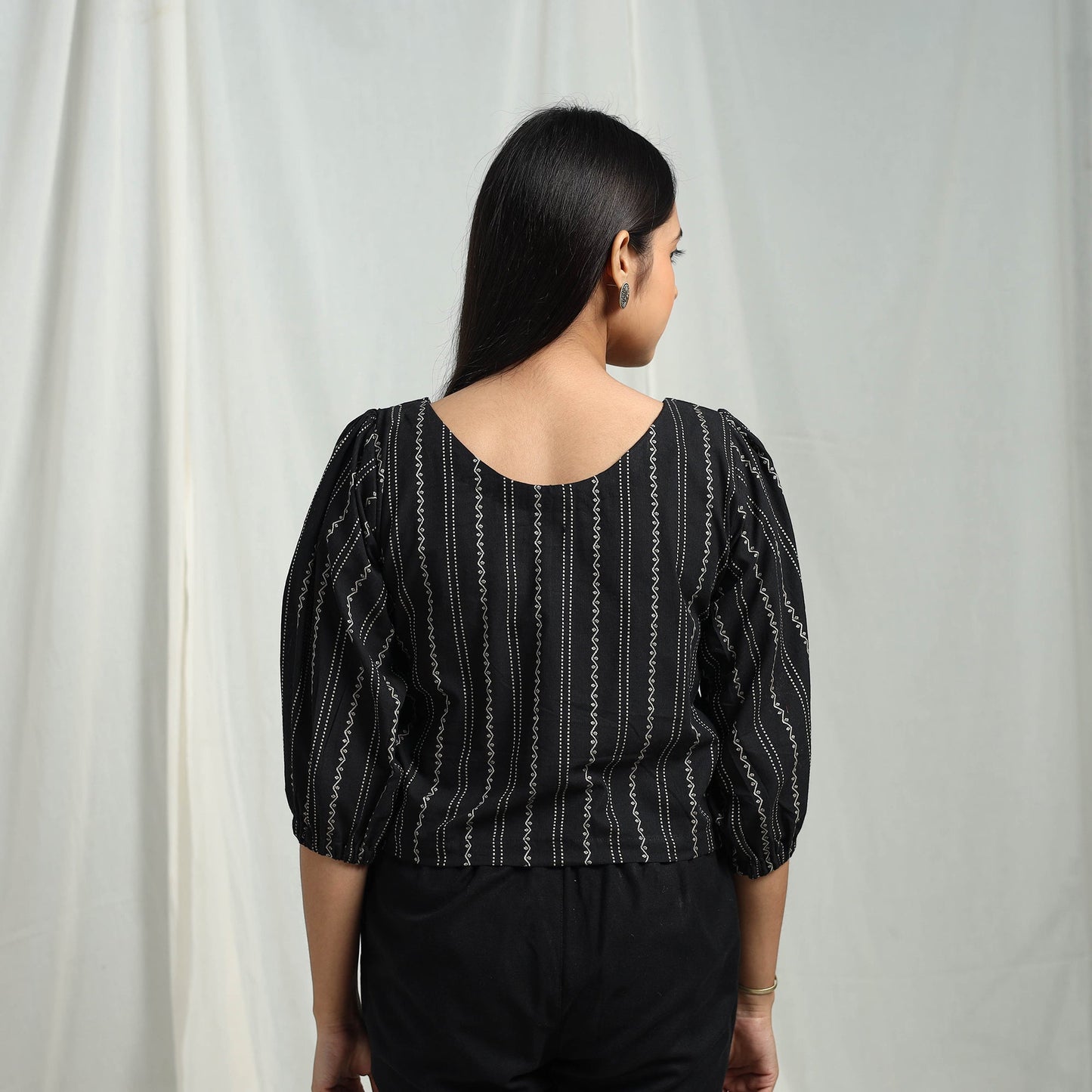 Buy Black Cotton Jacquard Crop Top