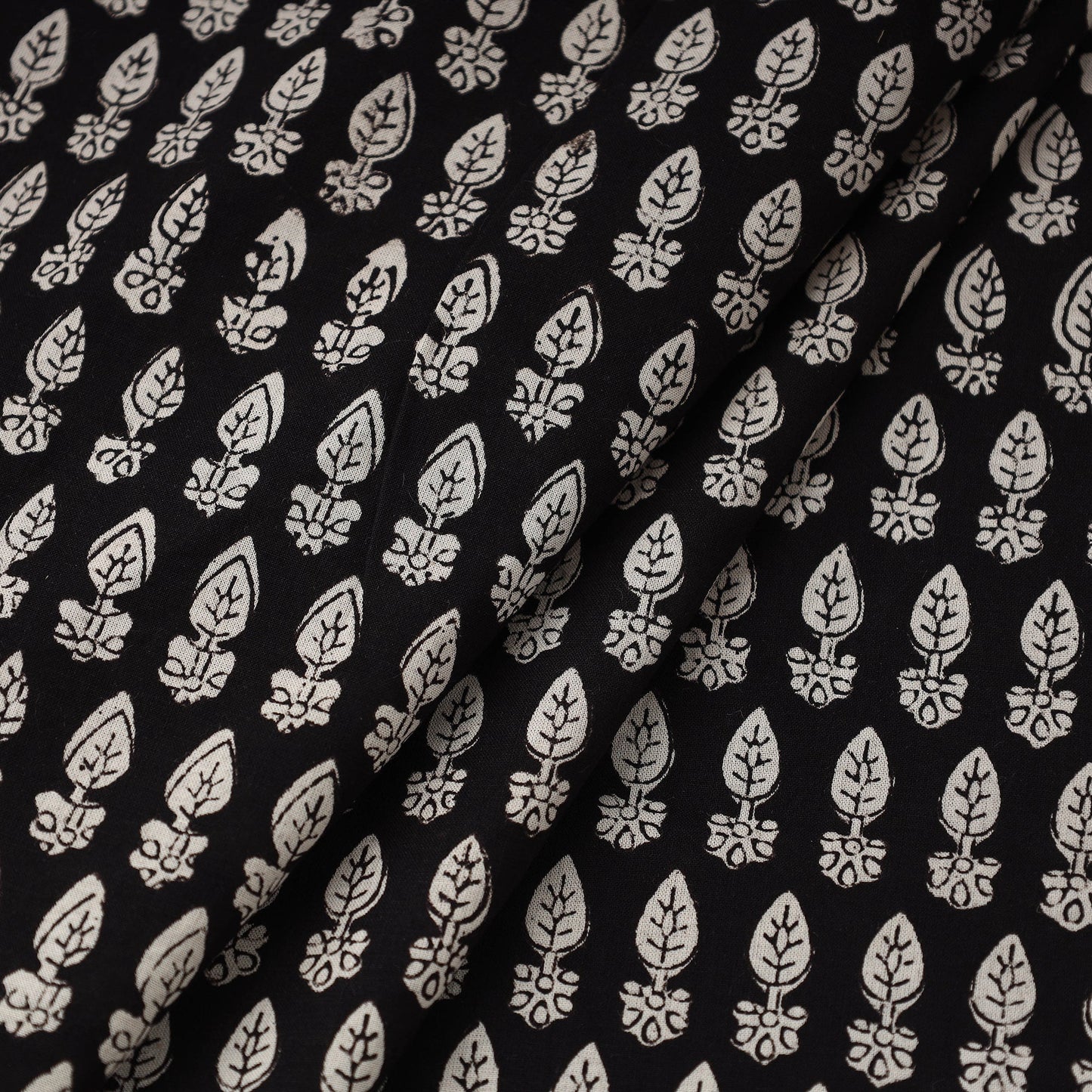 Black Block Print Cotton Jahota Fabric