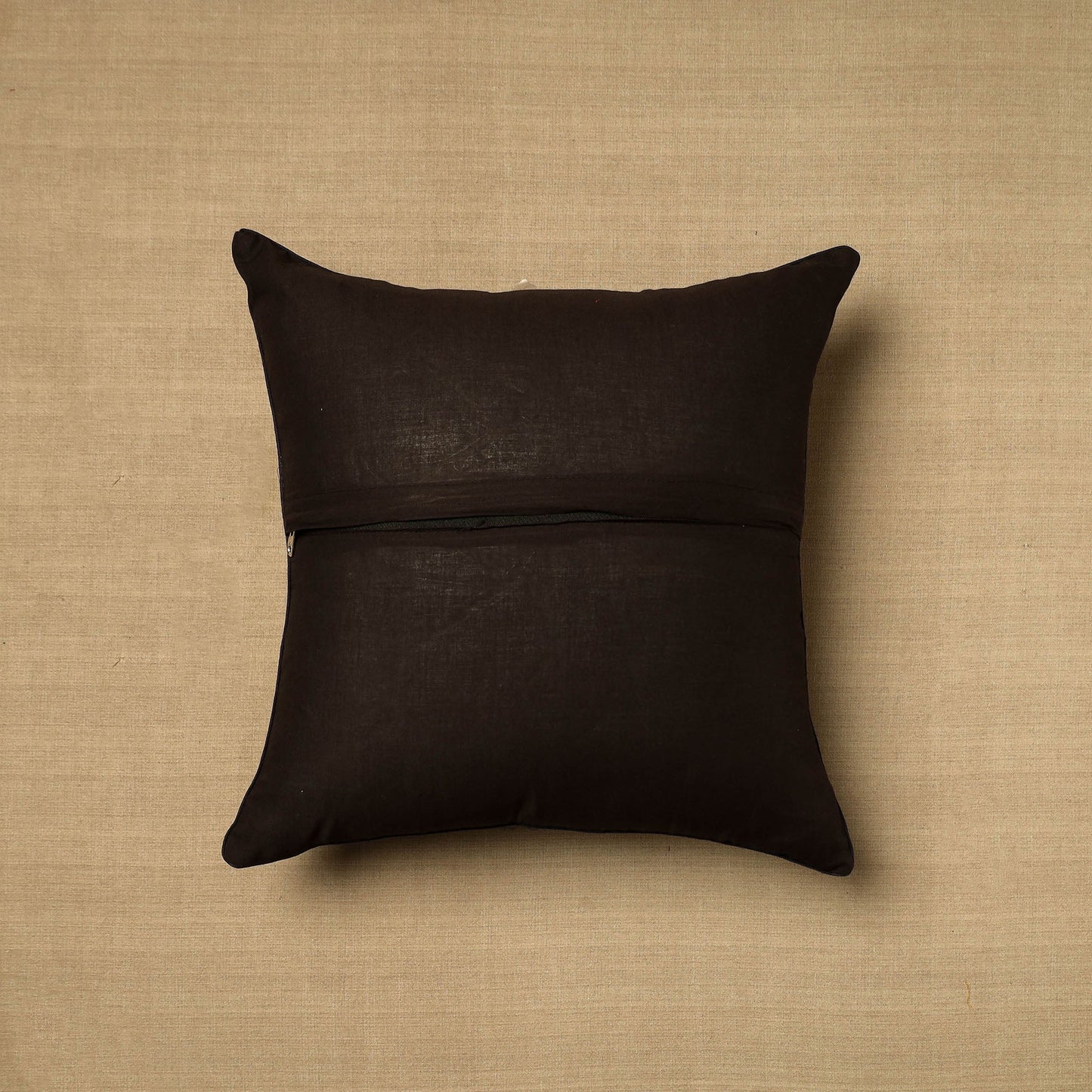 Black Block Print Cotton Kalamkari Cushion Cover