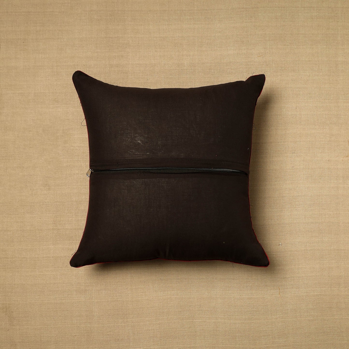 Black Block Print Cotton Kalamkari Cushion Cover