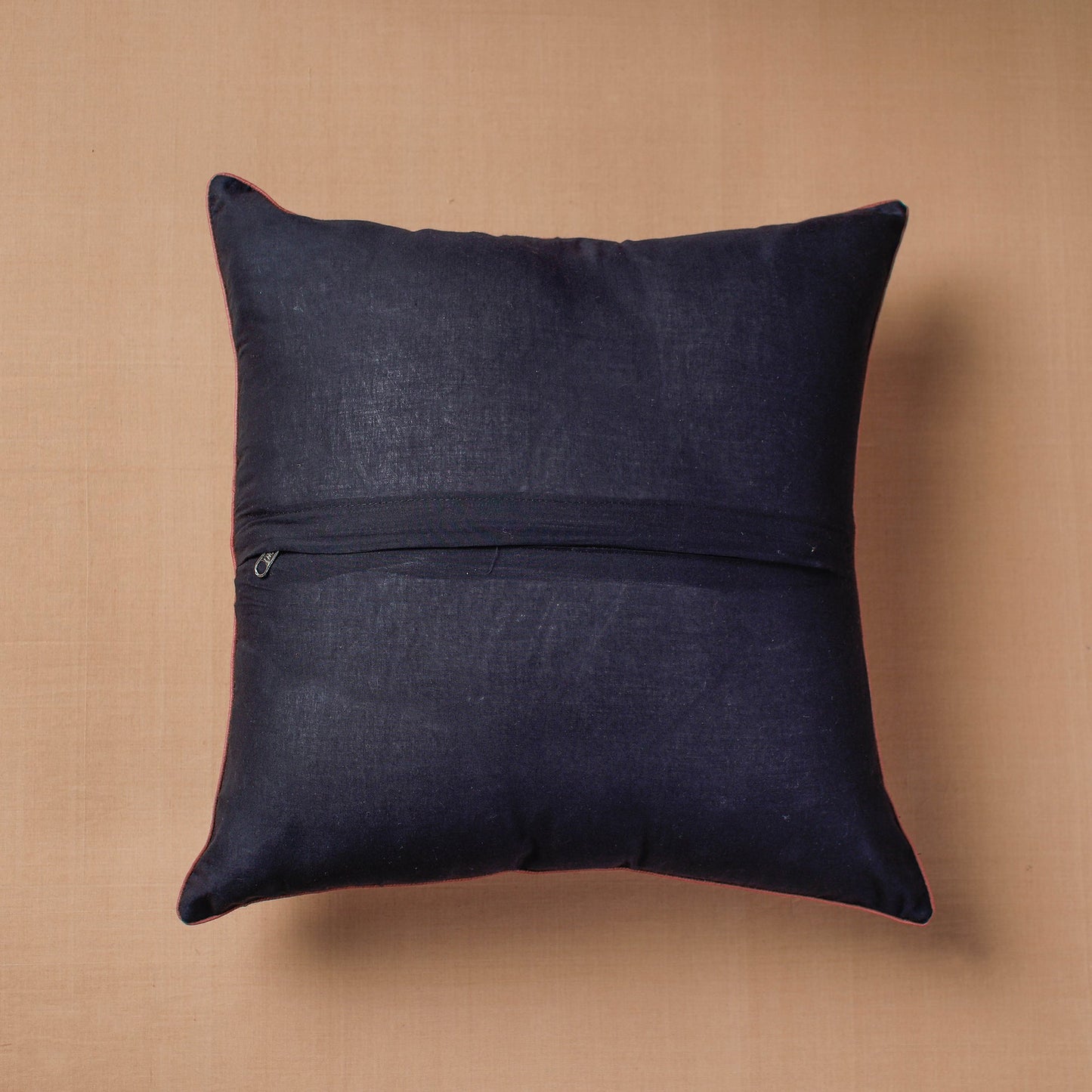 Black Block Print Cotton Kalamkari Cushion Cover