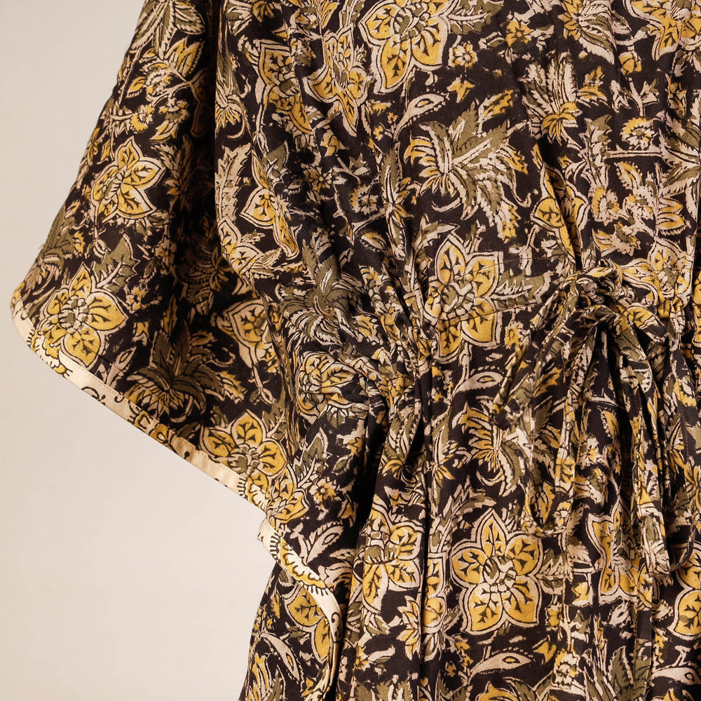 Block Print Cotton Kalamkari Kaftan with Tie-Up Waist