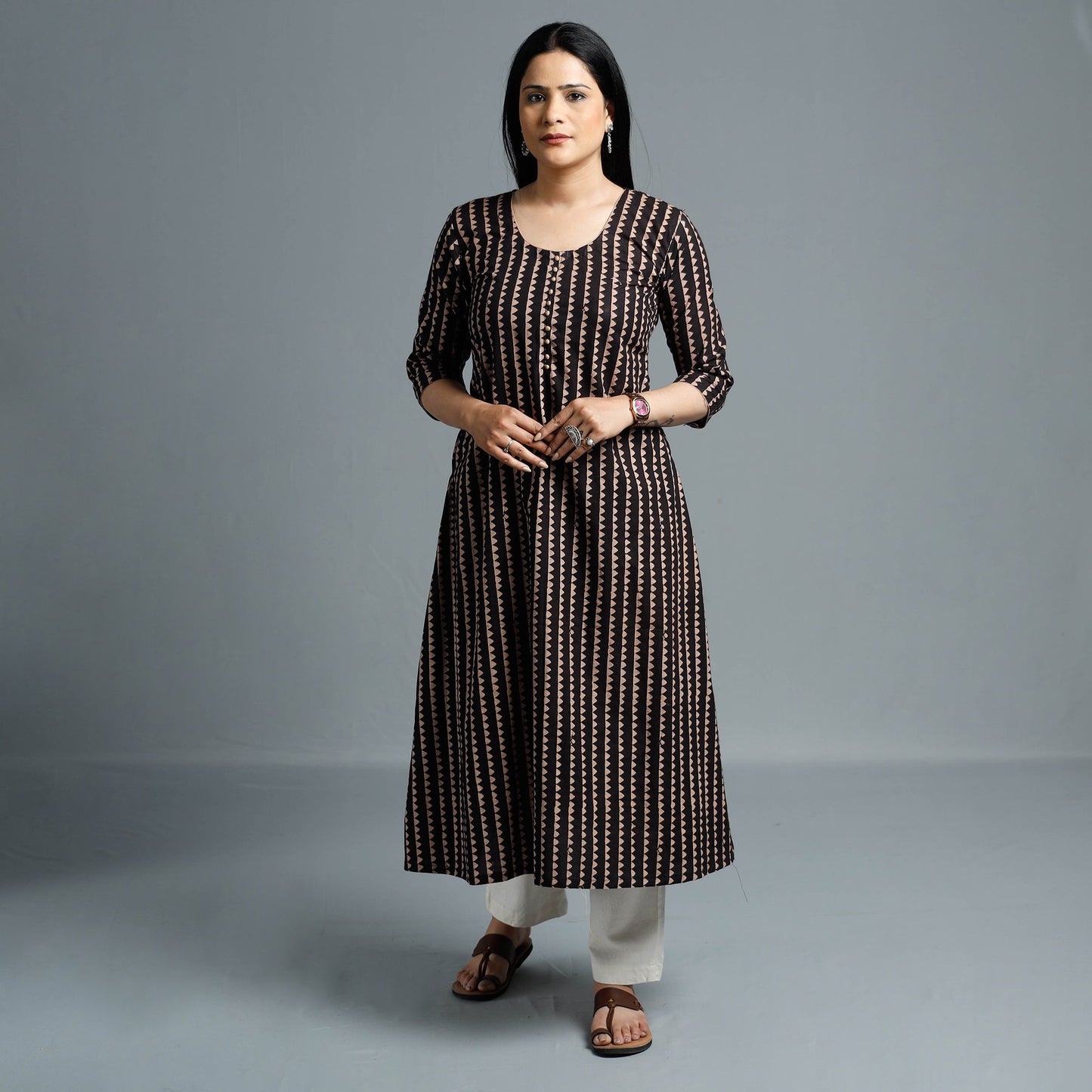 Ajrakh Block Printed Cotton Long Kurta for Women
