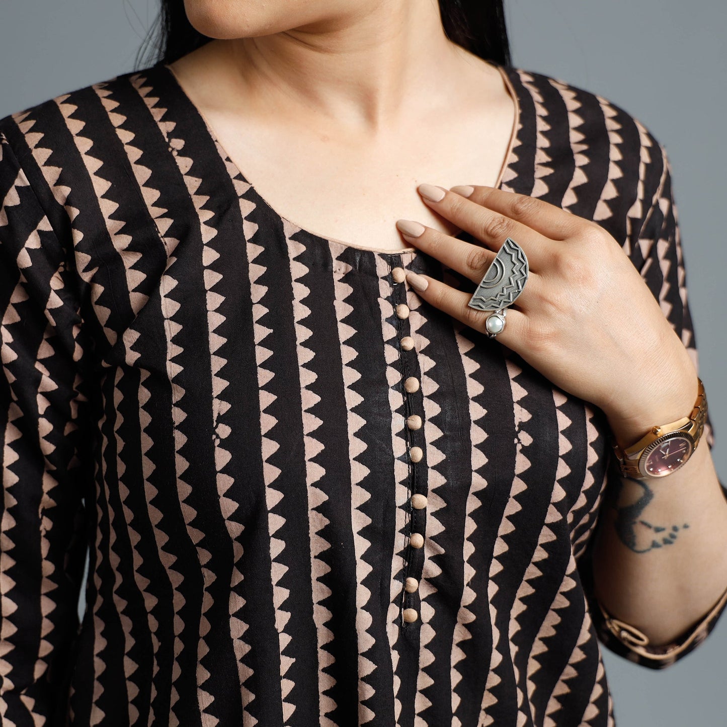 Ajrakh Block Printed Cotton Long Kurta for Women