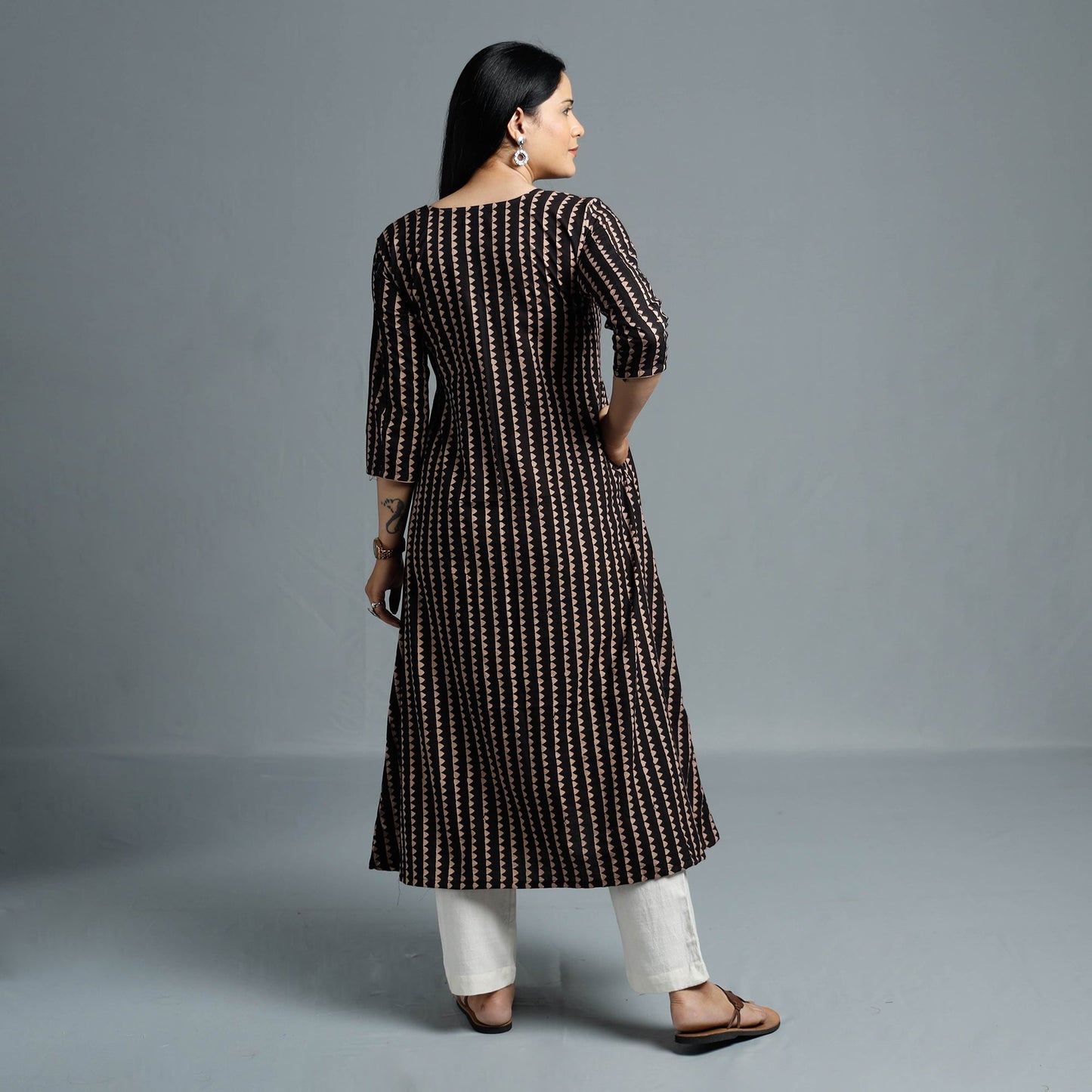 Ajrakh Block Printed Cotton Long Kurta for Women