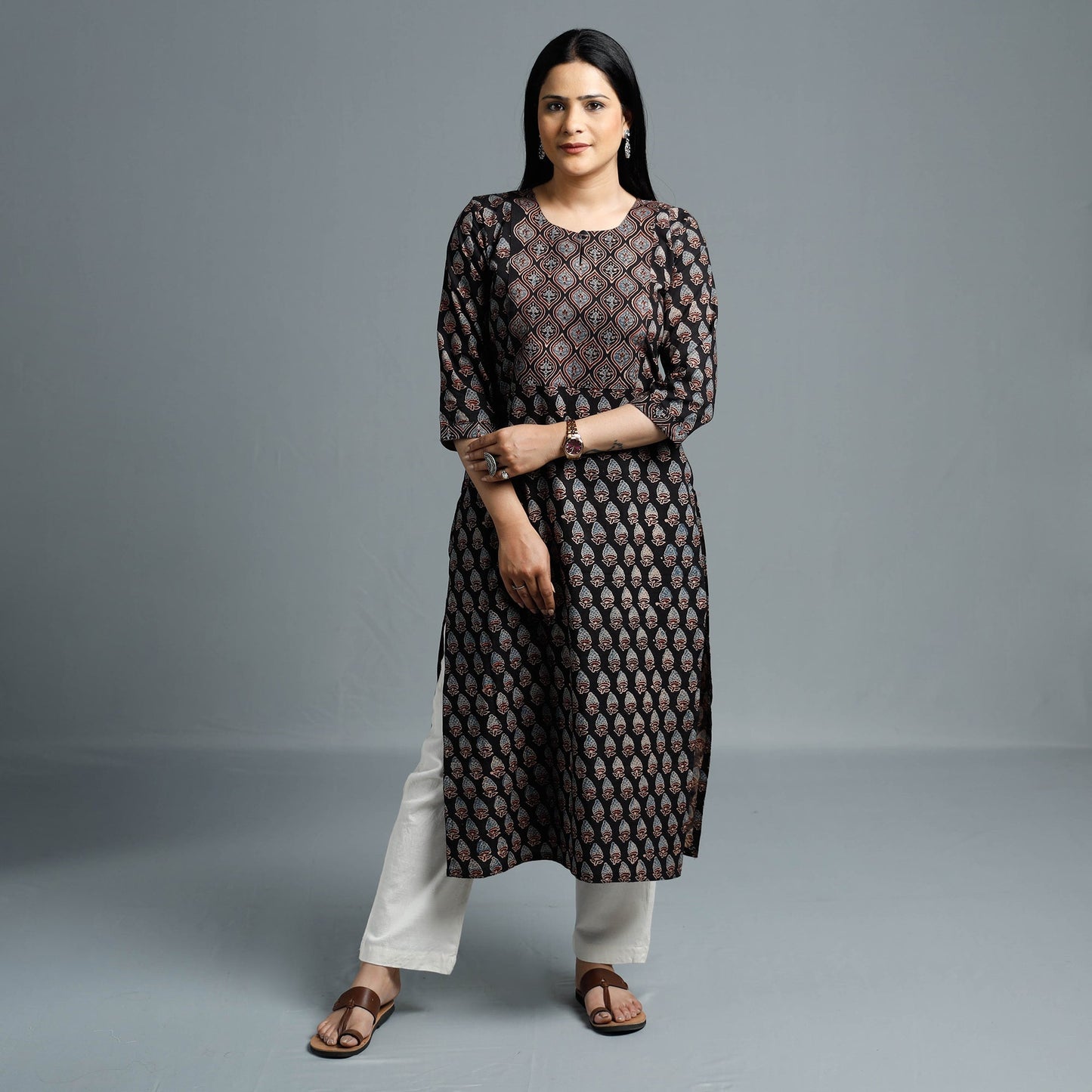 Buy Ajrakh Block Printed Cotton Long Kurta Online l iTokri.com
