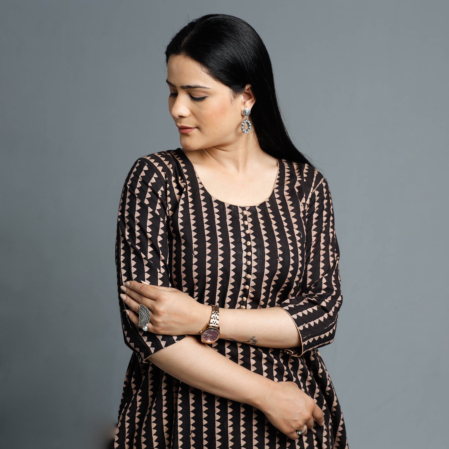 Ajrakh Block Printed Cotton Long Kurta for Women