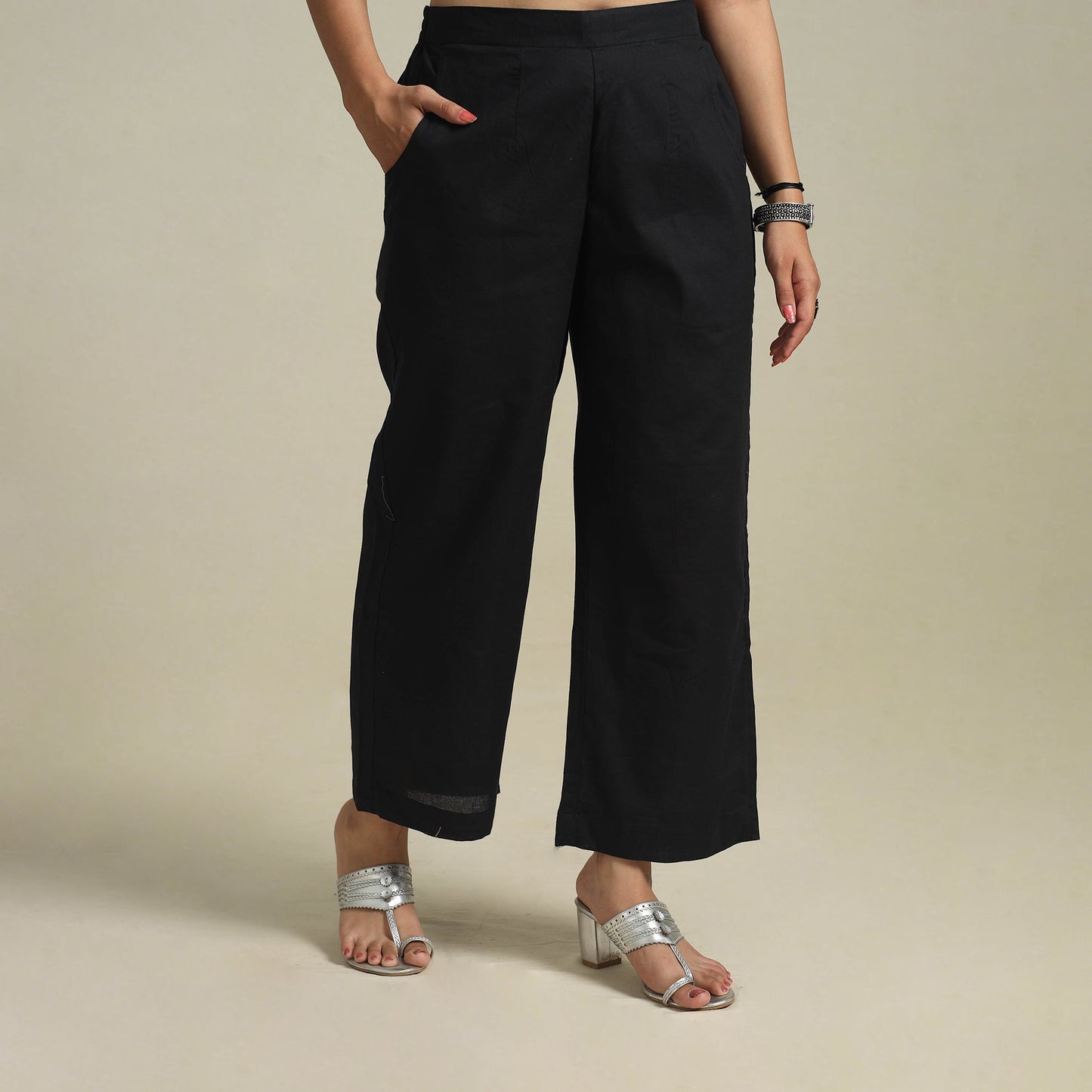 Black Cotton Plain Palazzo