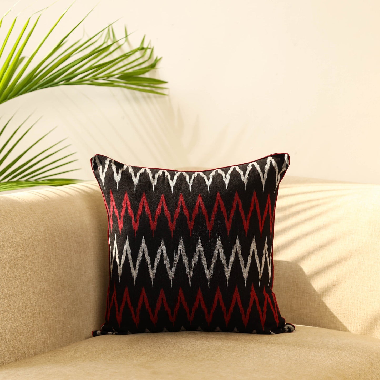 Black Cotton Pochampally Ikat Cushion Cover