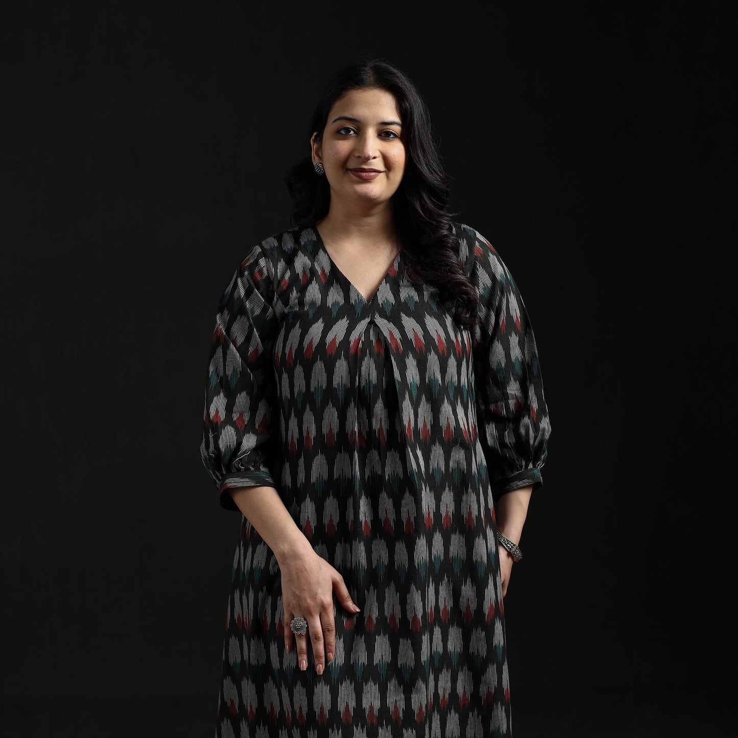 Cotton pochampally ikat dress 13 - handcrafted