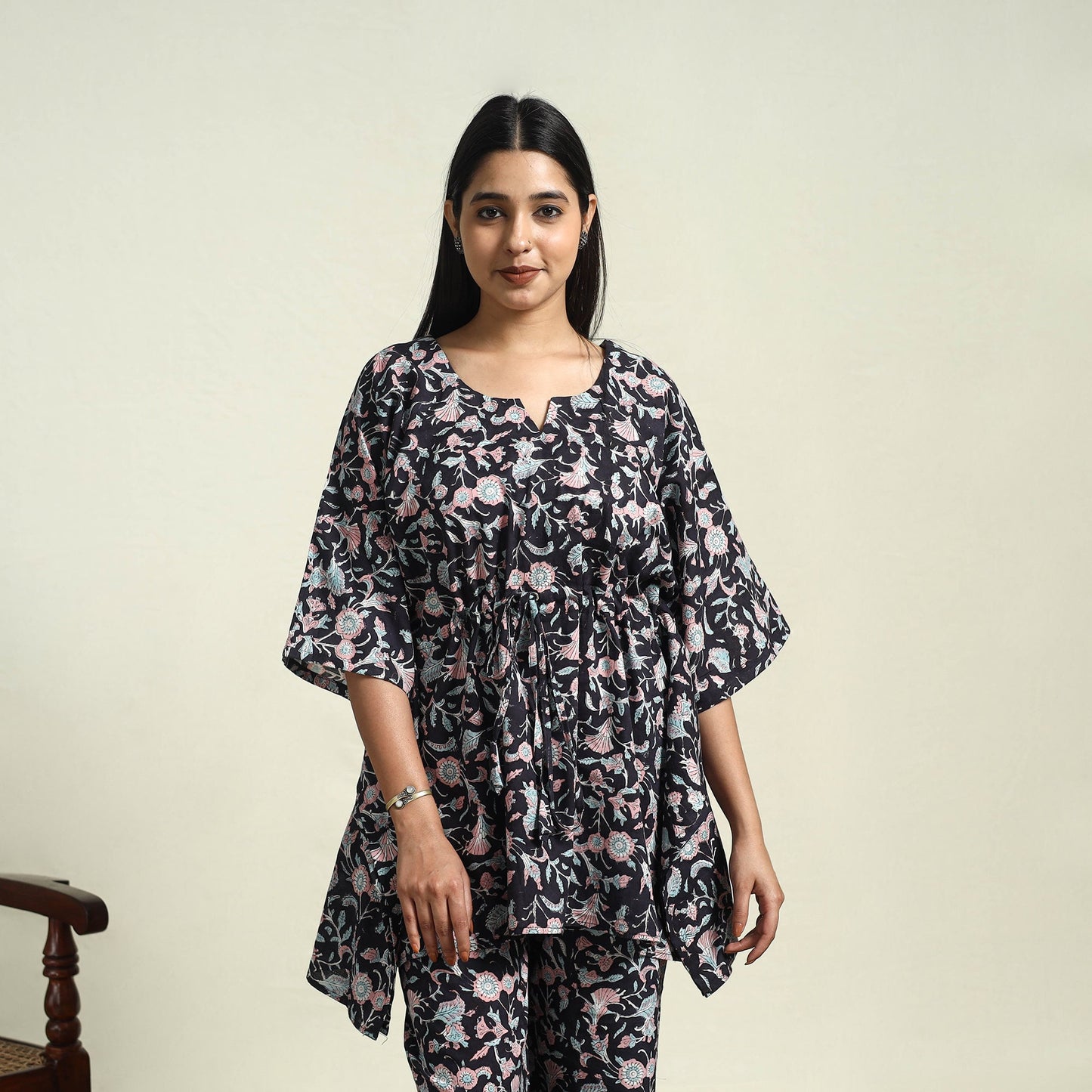 Cotton Black Sanganeri Block Print Night Suit Set