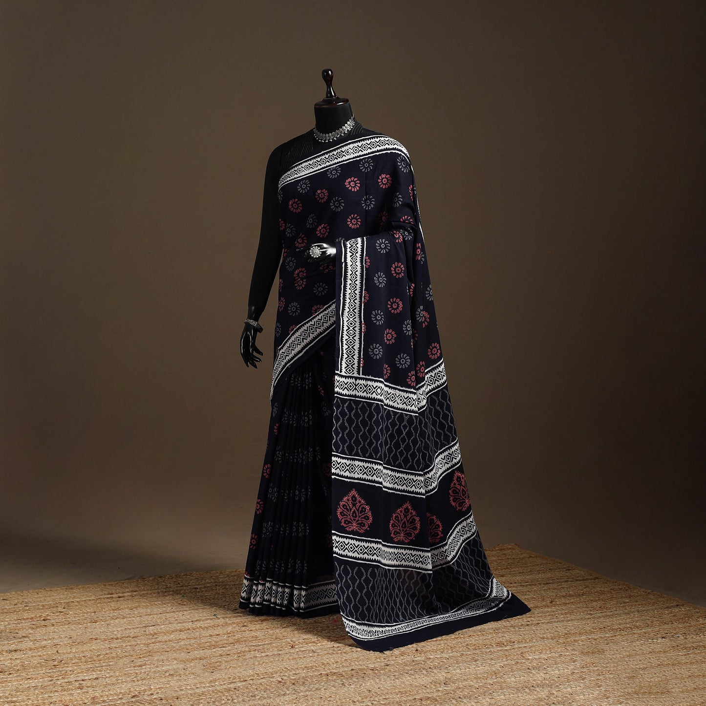 Black - cotton sanganeri saree 15 - handcrafted