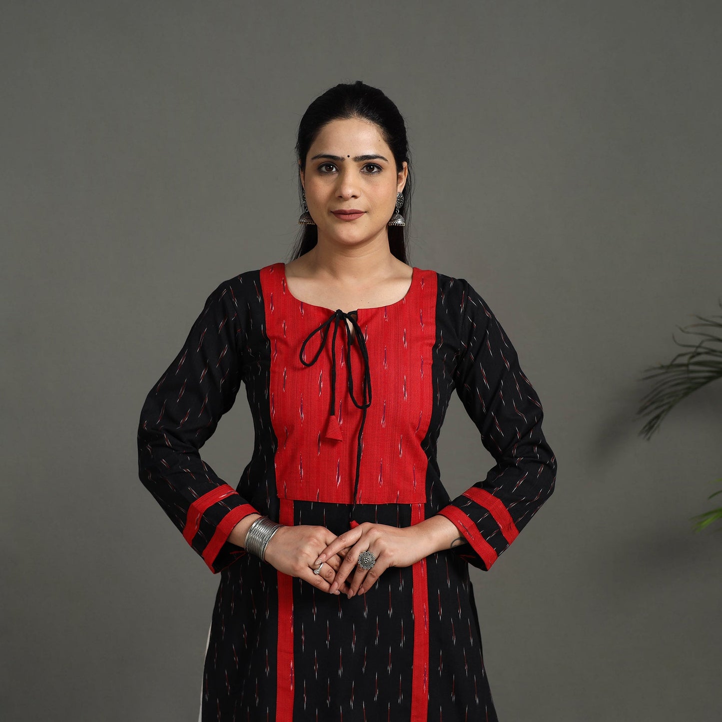 Black Cotton Straight Pochampally Ikat Kurta for Women