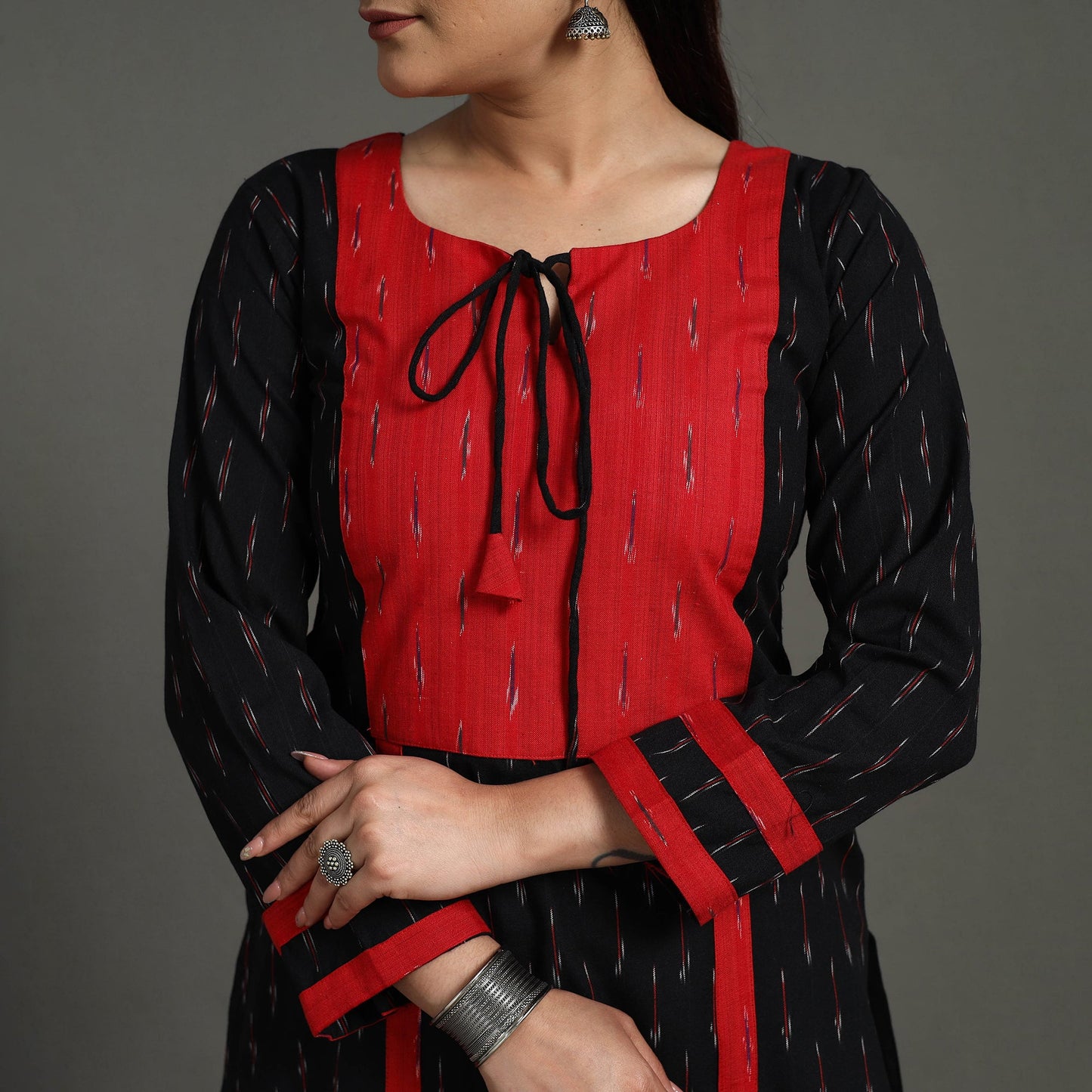 Black Cotton Straight Pochampally Ikat Kurta for Women