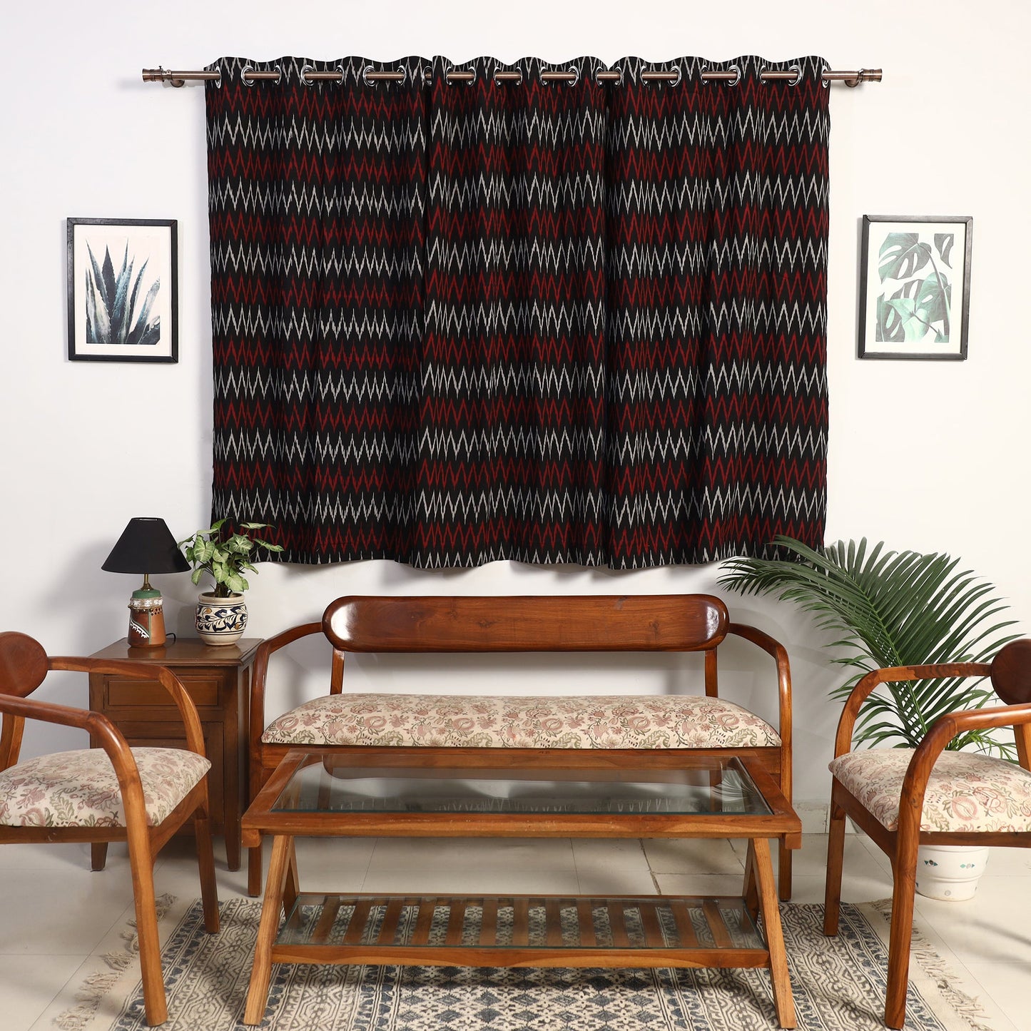 Cotton Window Black Pochampally Ikat Curtain