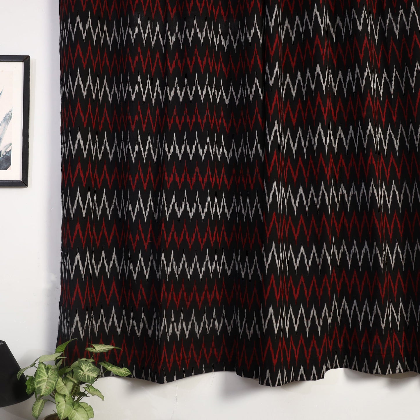 Cotton Window Black Pochampally Ikat Curtain