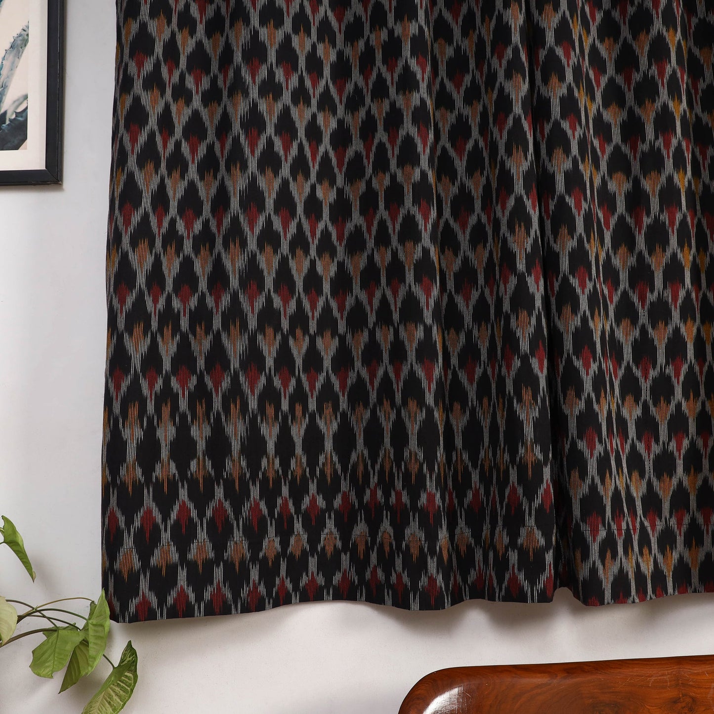 Black - cotton window pochampally ikat curtain (5 x 3 feet)