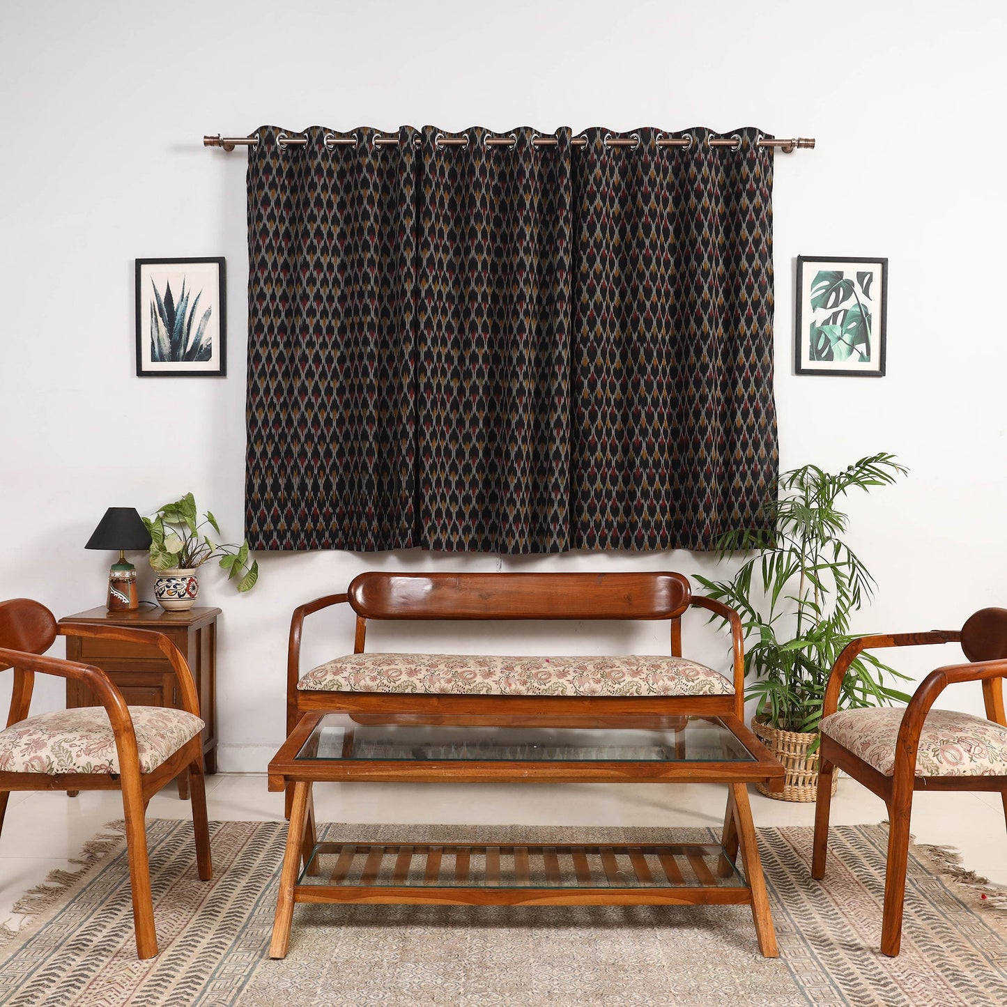 Black - cotton window pochampally ikat curtain (5 x 3 feet)
