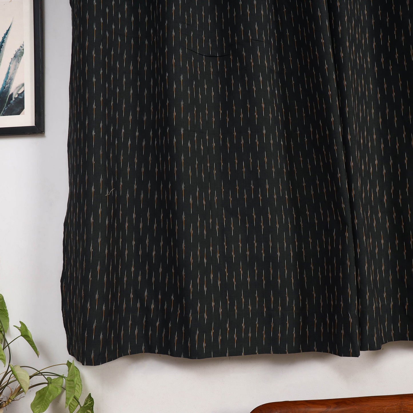 Black - cotton window pochampally ikat curtain (5 x 3 feet)