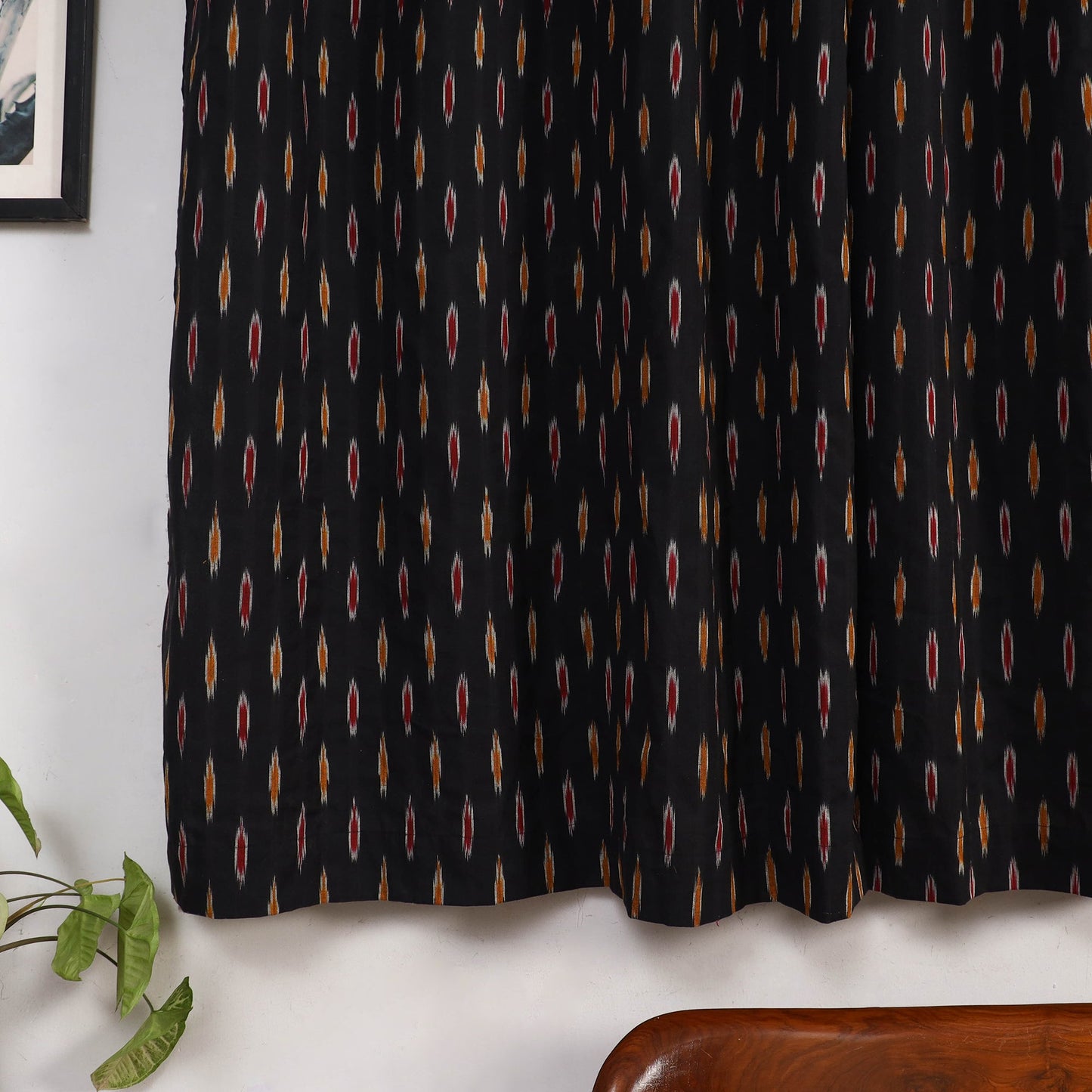 Black - cotton window pochampally ikat curtain (5 x 3 feet)