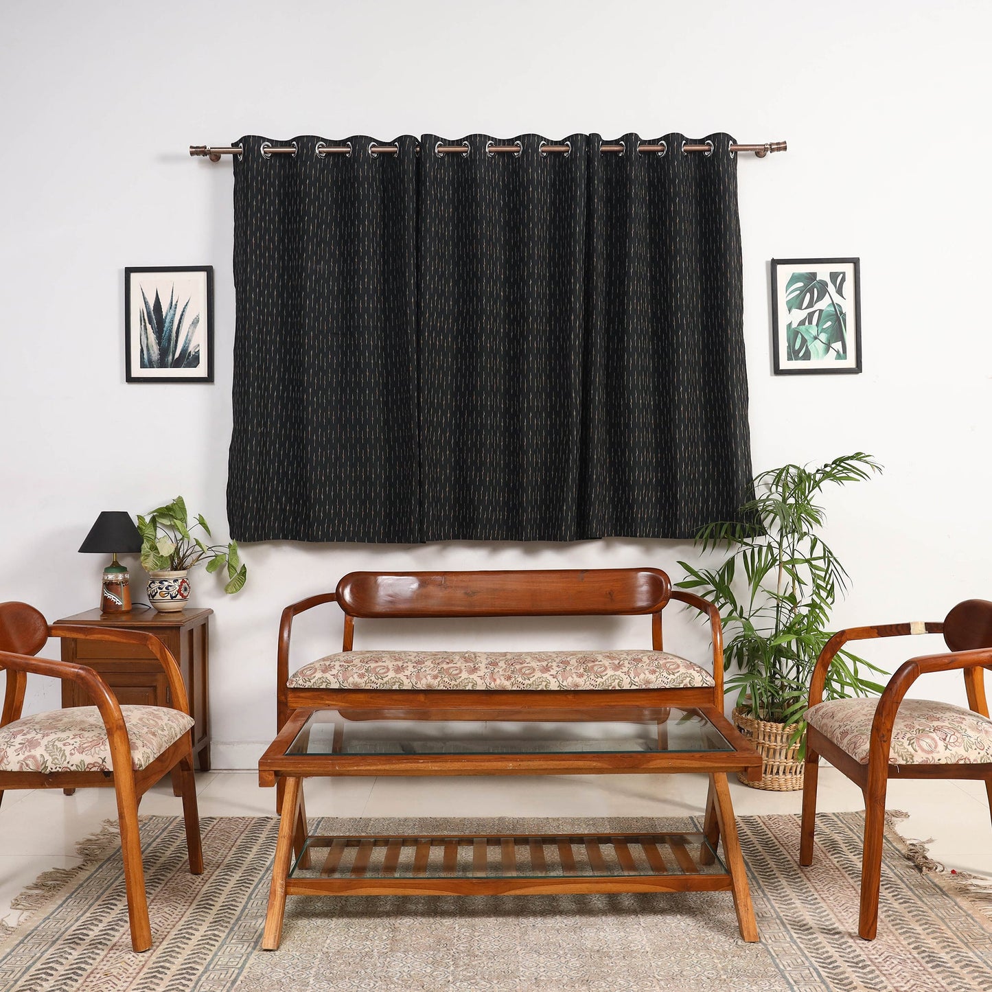 Black - cotton window pochampally ikat curtain (5 x 3 feet)