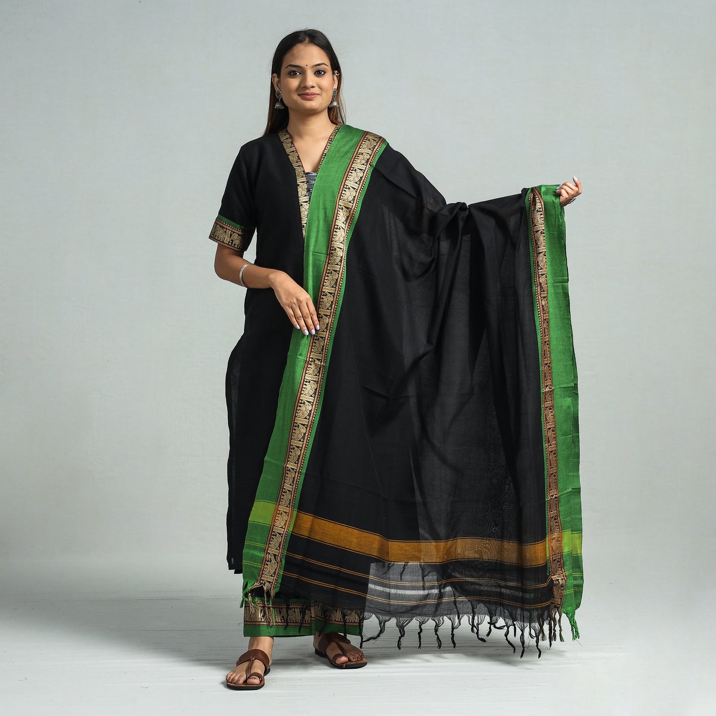 Black - dharwad cotton kurta with palazzo & dupatta set
