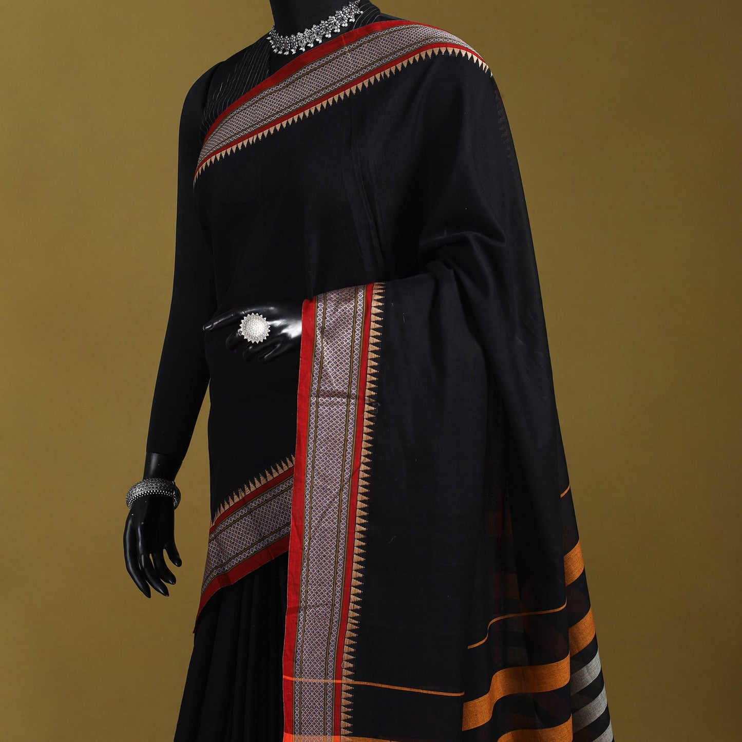 Black - dharwad cotton saree with border 10 - handcrafted