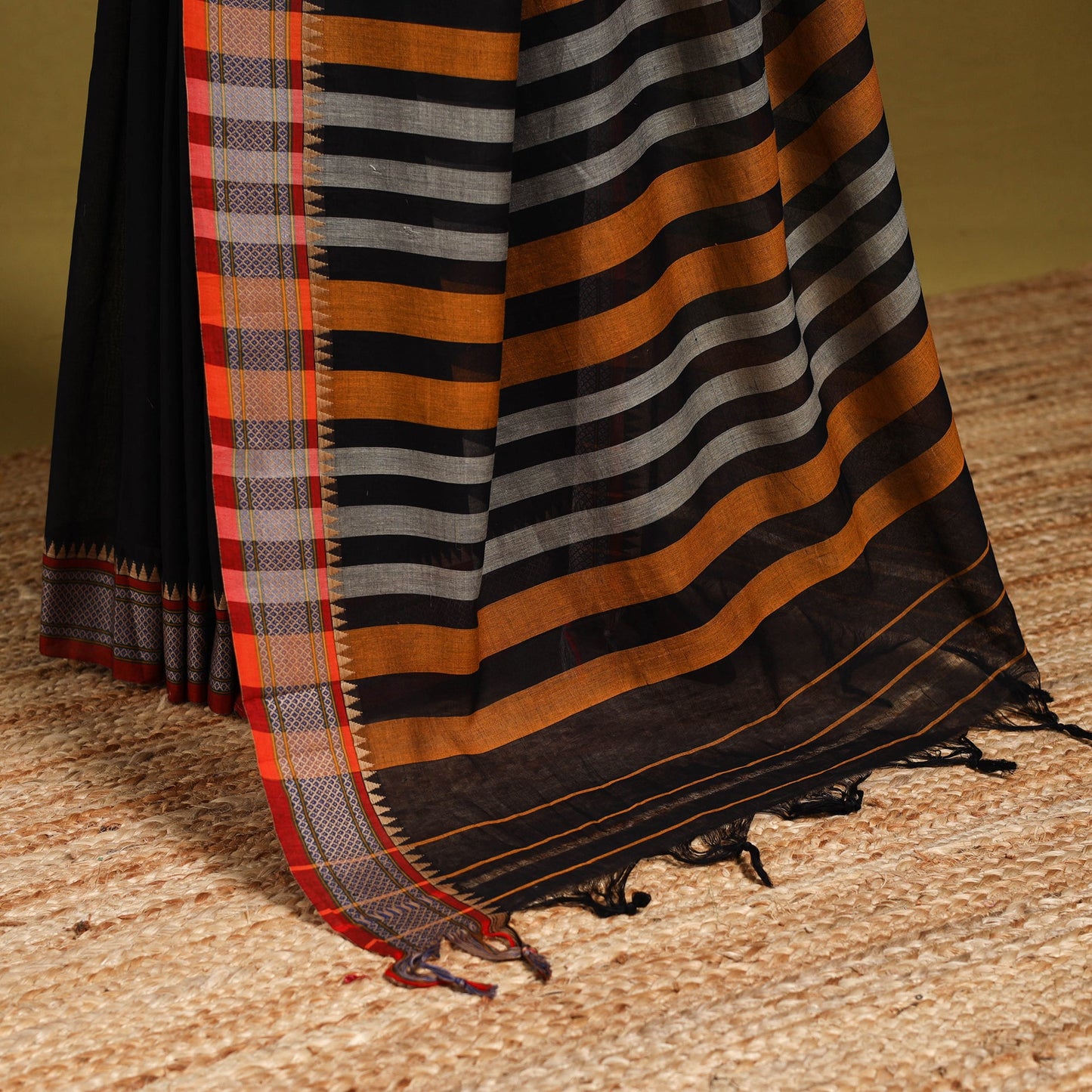 Black - dharwad cotton saree with border 10 - handcrafted