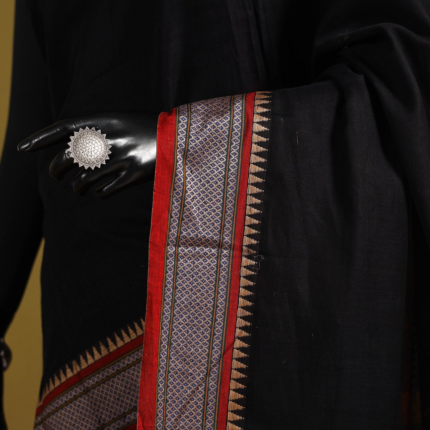 Black - dharwad cotton saree with border 10 - handcrafted