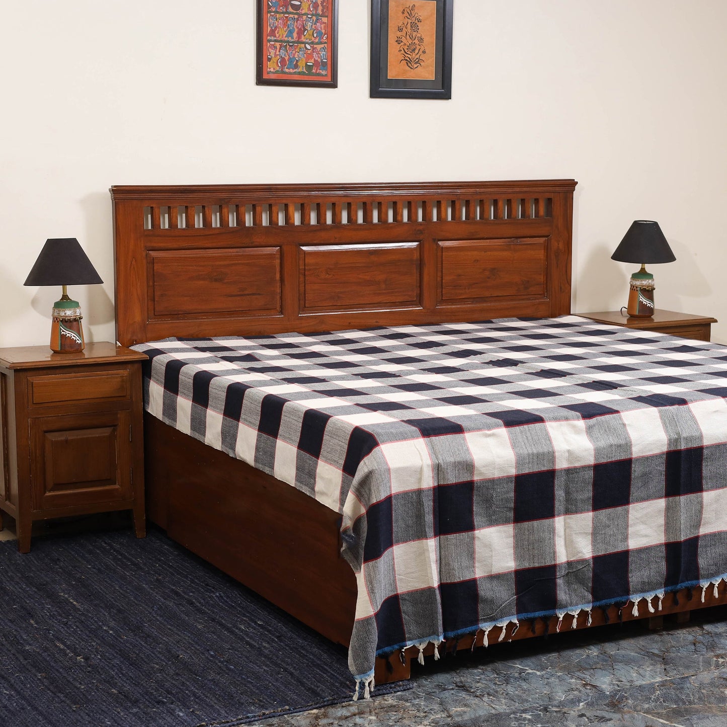 Black - double handloom cotton bed sheet (108 x 90 in) 05