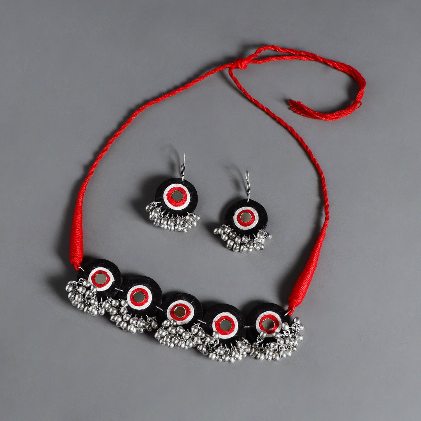 Fabart German Silver Mirror Work Choker Necklace Set