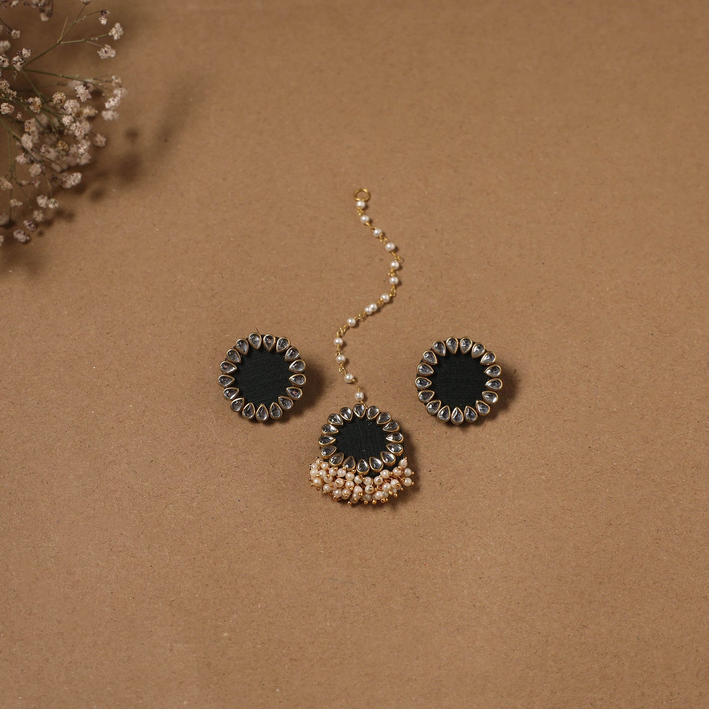 Fabart kundan earrings & maang tikka set 15 - handcrafted