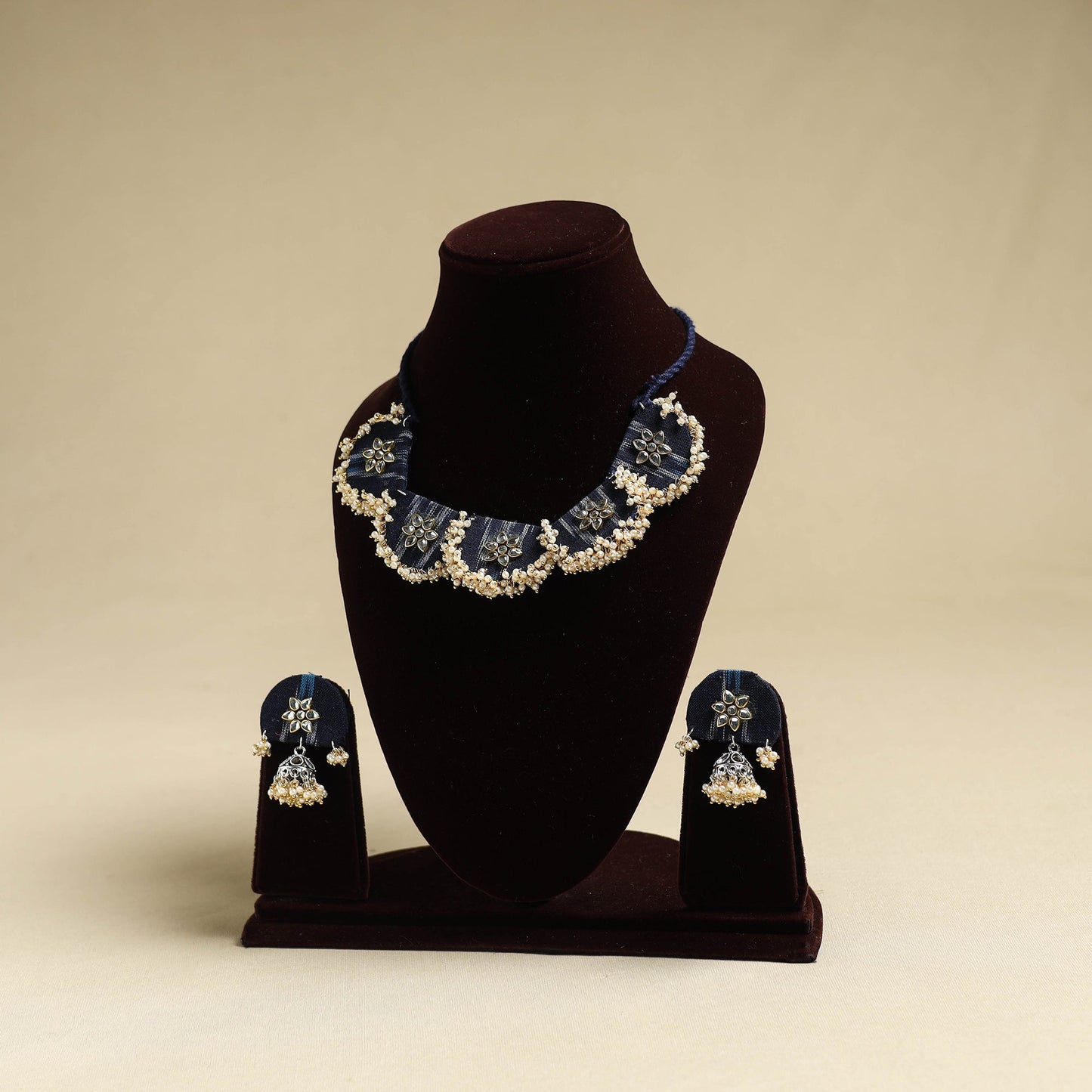 Buy Black Fabart Pearl & Stone Work Necklace Set