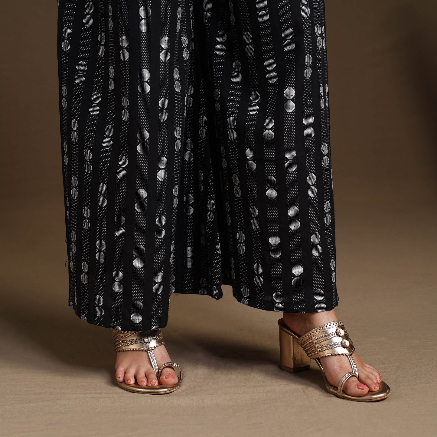 Black Flared Cotton Jacquard Kurta with Palazzo Set