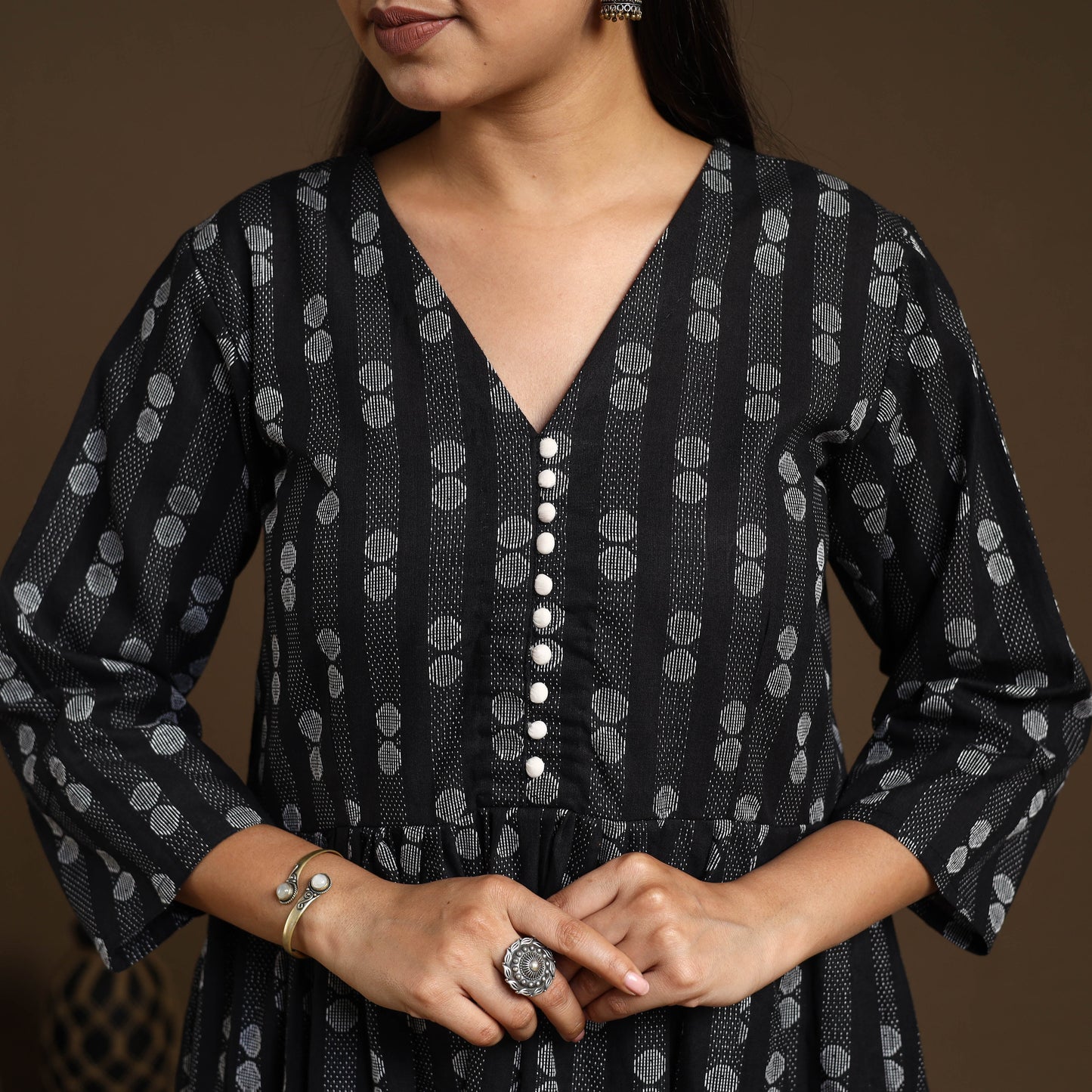 Black Flared Cotton Jacquard Kurta with Palazzo Set