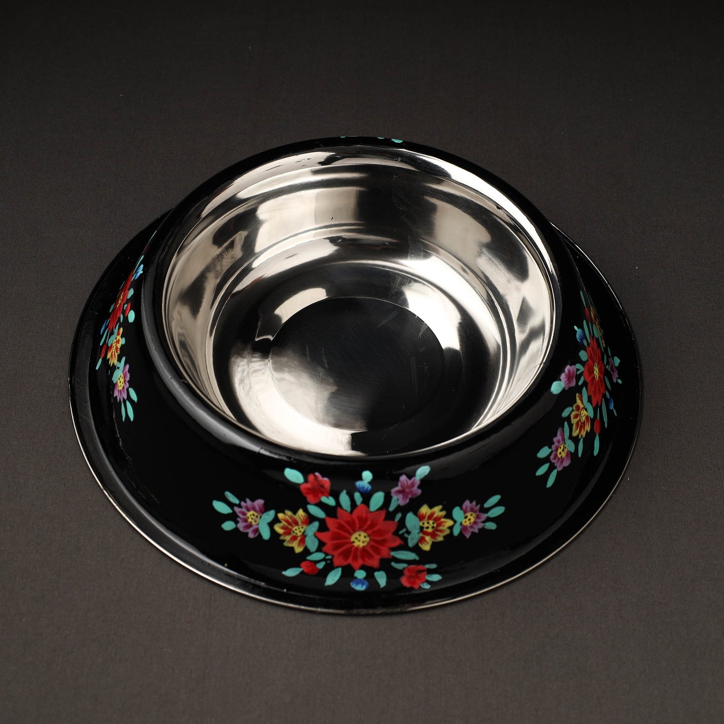 Black Handpainted Stainless Steel Pet Bowl