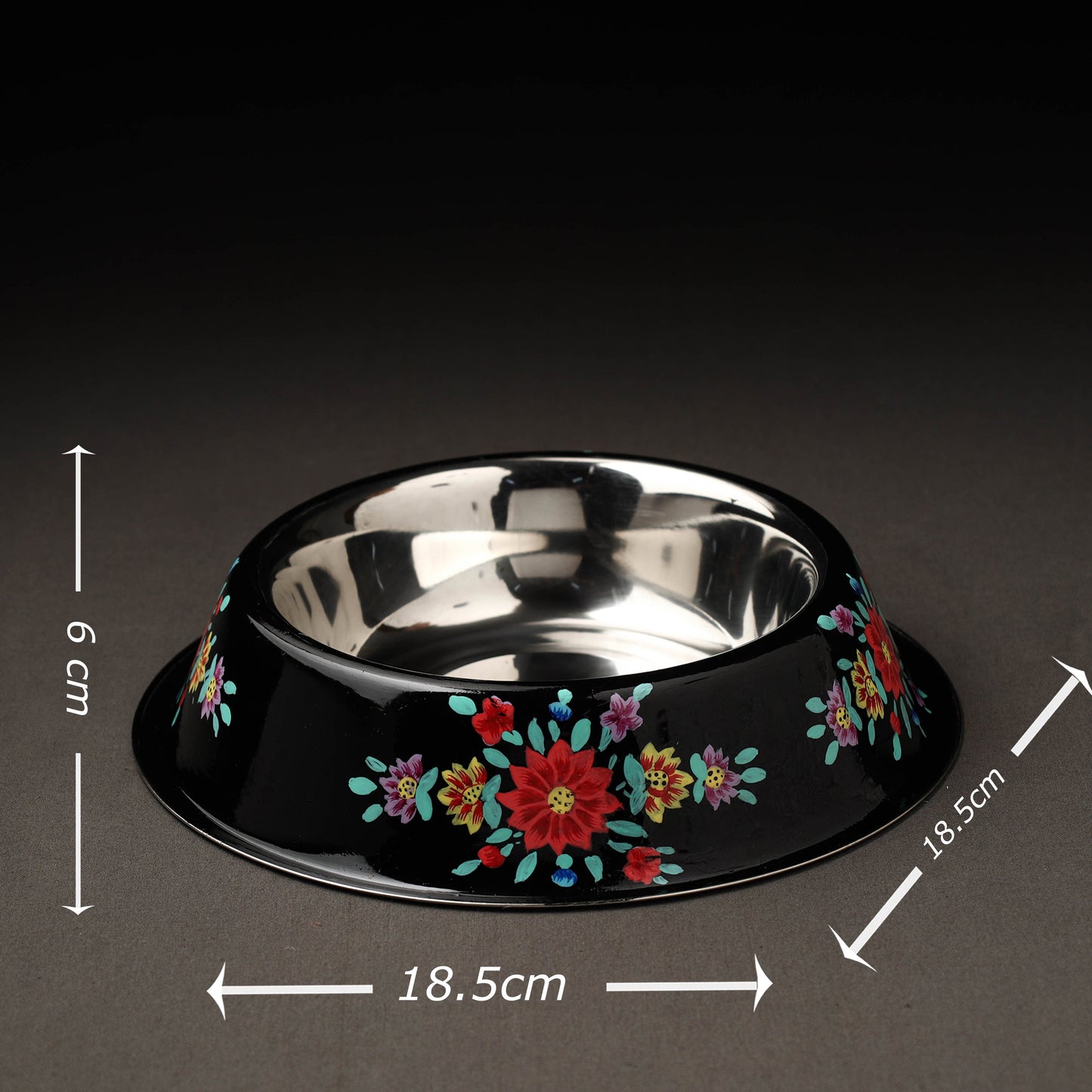 Black Handpainted Stainless Steel Pet Bowl