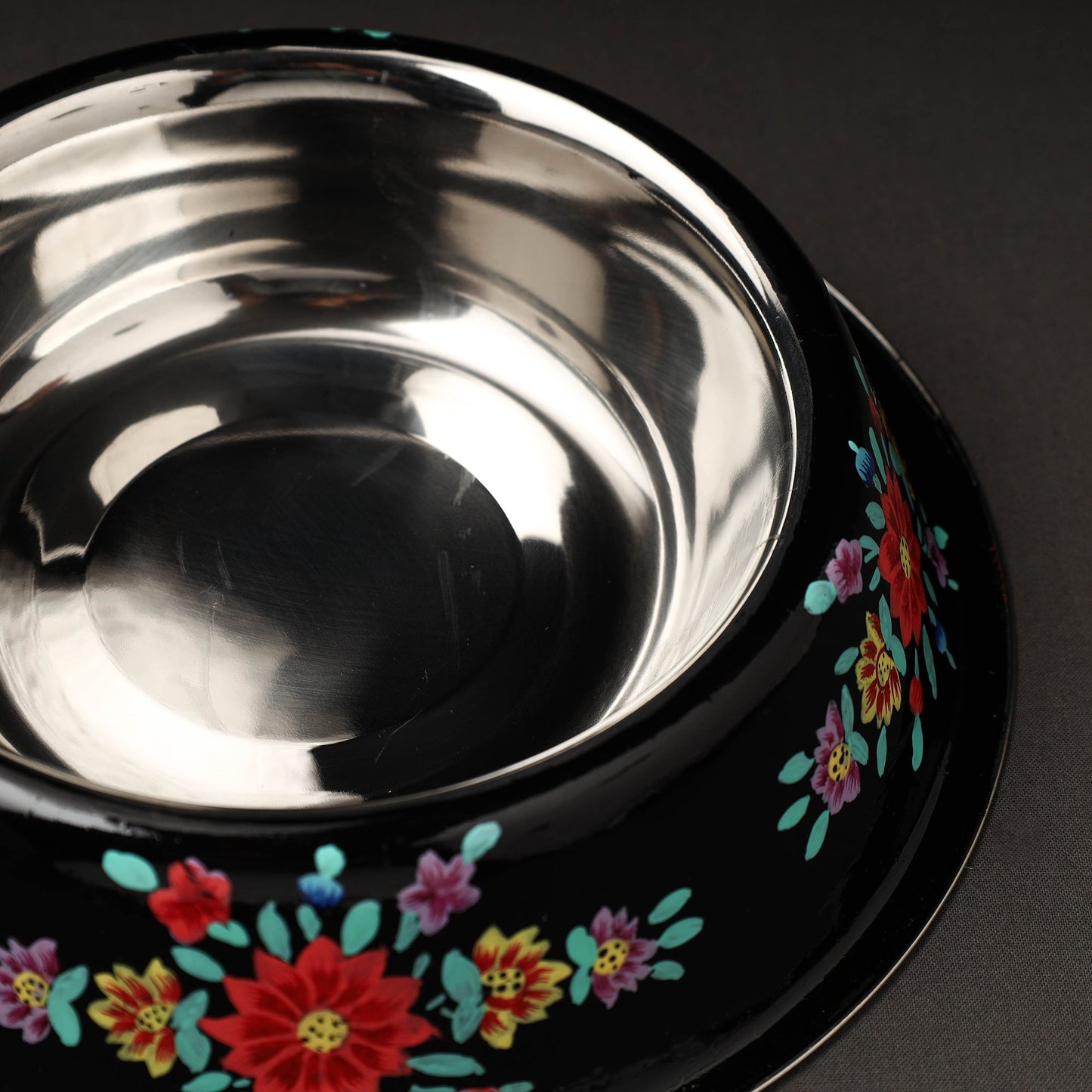 Black Handpainted Stainless Steel Pet Bowl