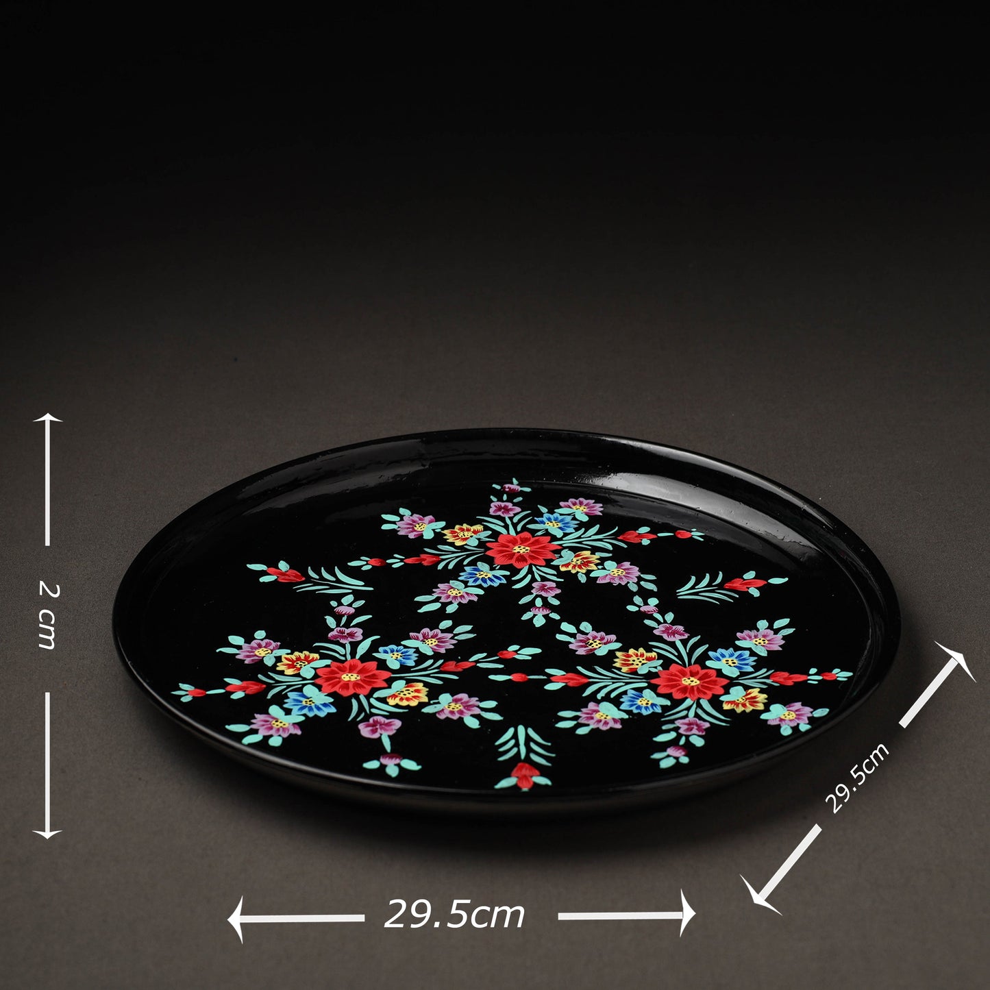 Floral Black Handpainted Enamelware Stainless Steel Plate