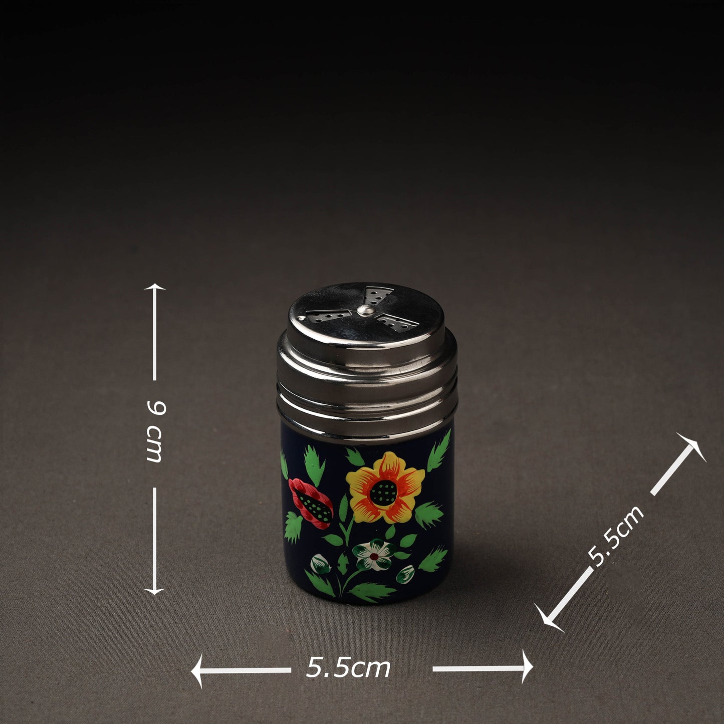 Floral Handpainted Stainless Steel Black Salt and Pepper Shaker Set