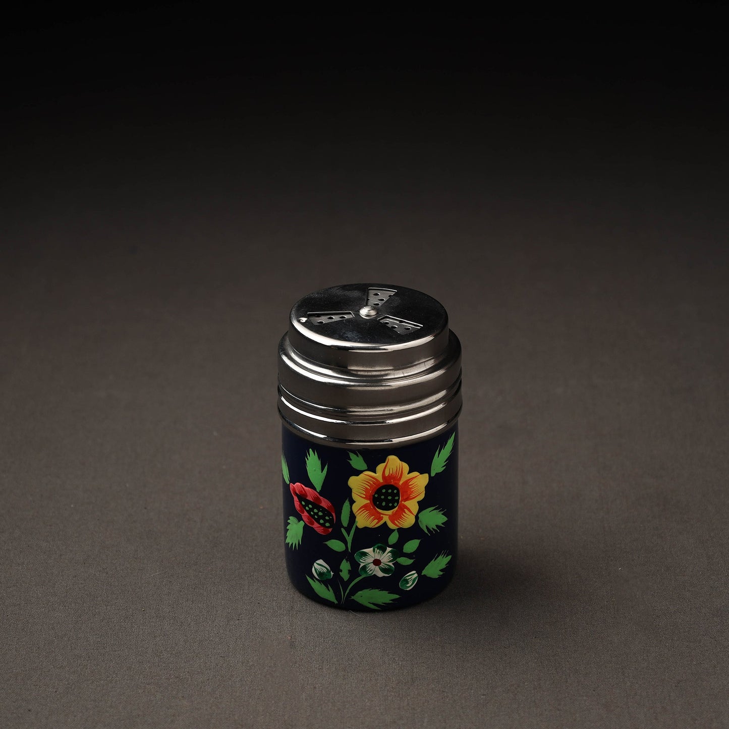 Floral Handpainted Stainless Steel Black Salt and Pepper Shaker Set