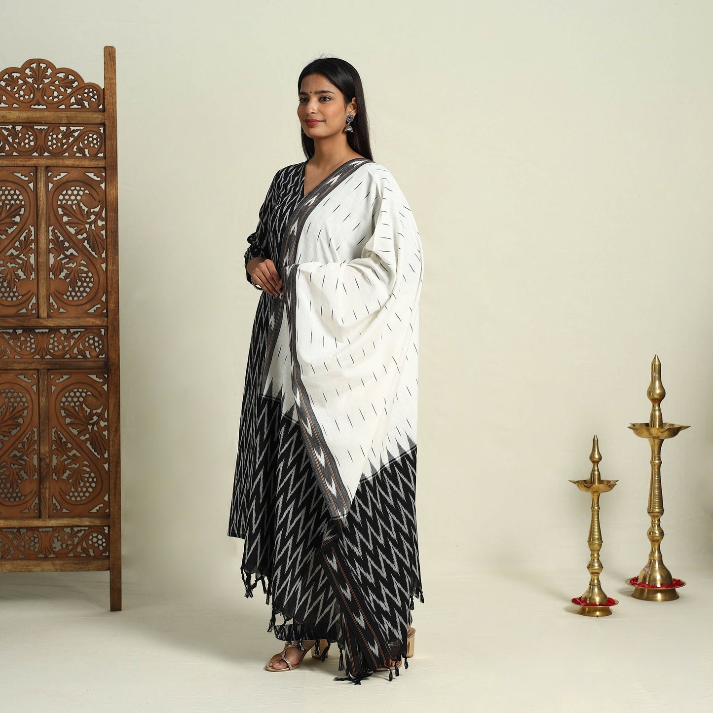 Buy Frock Style Cotton Pochampally Ikat Kurta Set